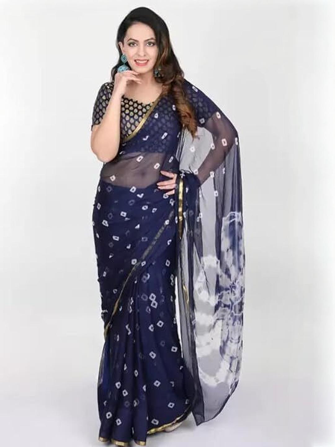 DURGA EMPORIO Bandhani Pure Chiffon Zari Border Bandhani Saree