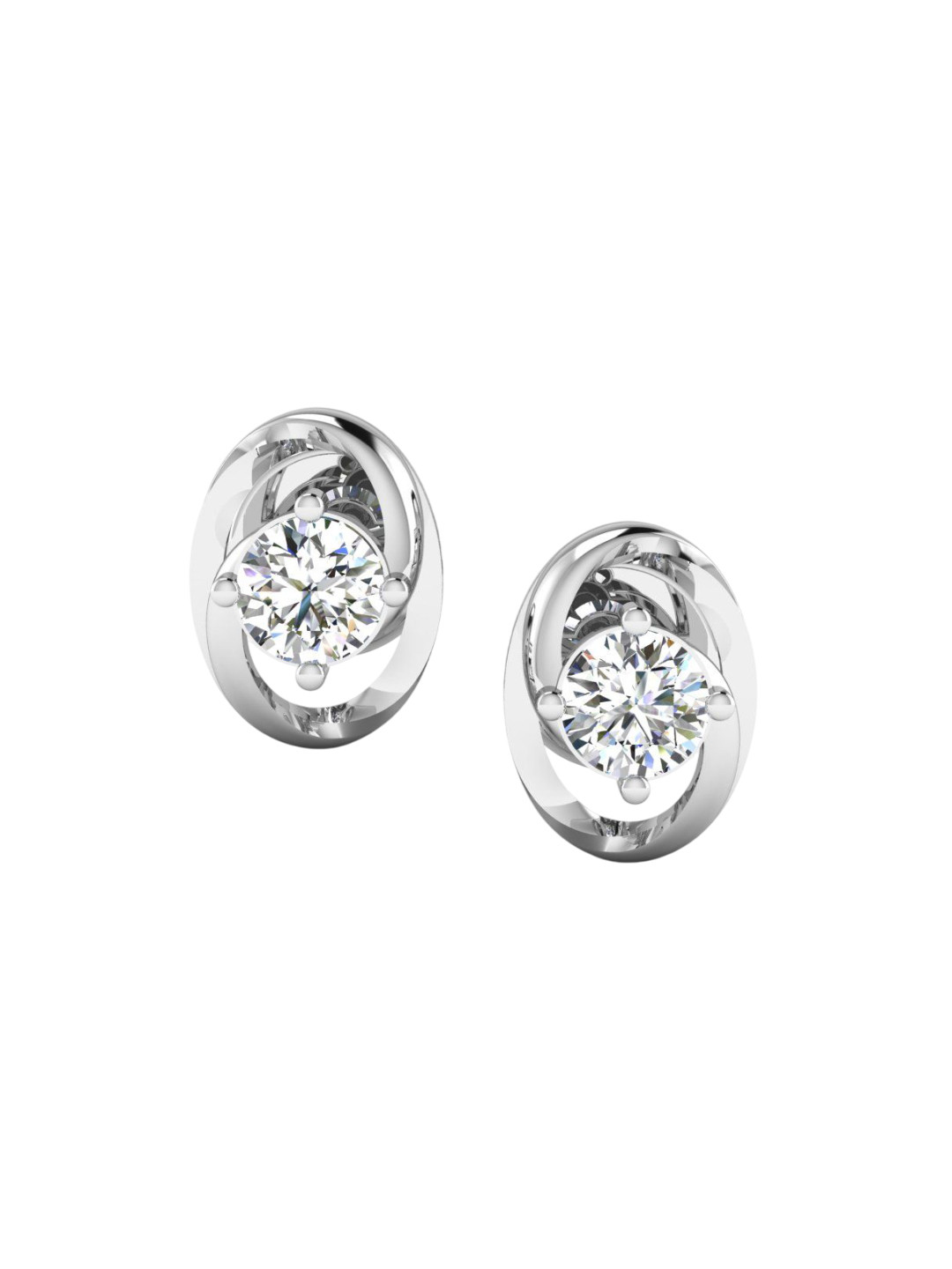 SHINE ETERNAL 14 Kt White Gold Lab Grown Diamond Swirling Diamond Stud Earrings