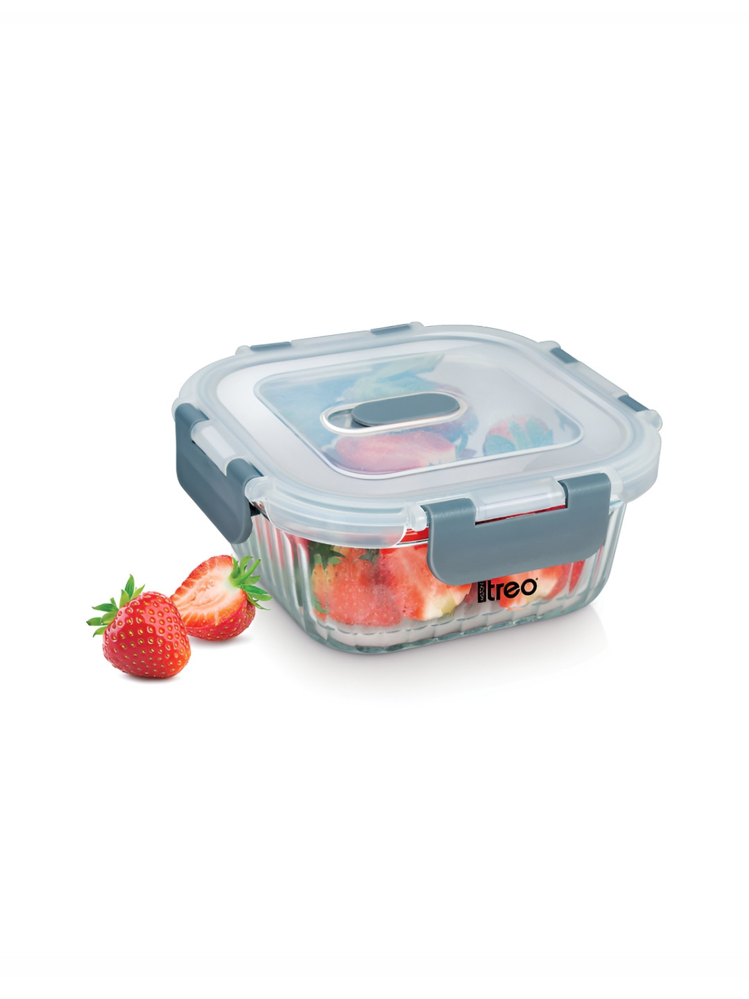 Treo Clip Fresh RIB Square 520 ml Premium High Borosilicate Glass Container with Air Vent