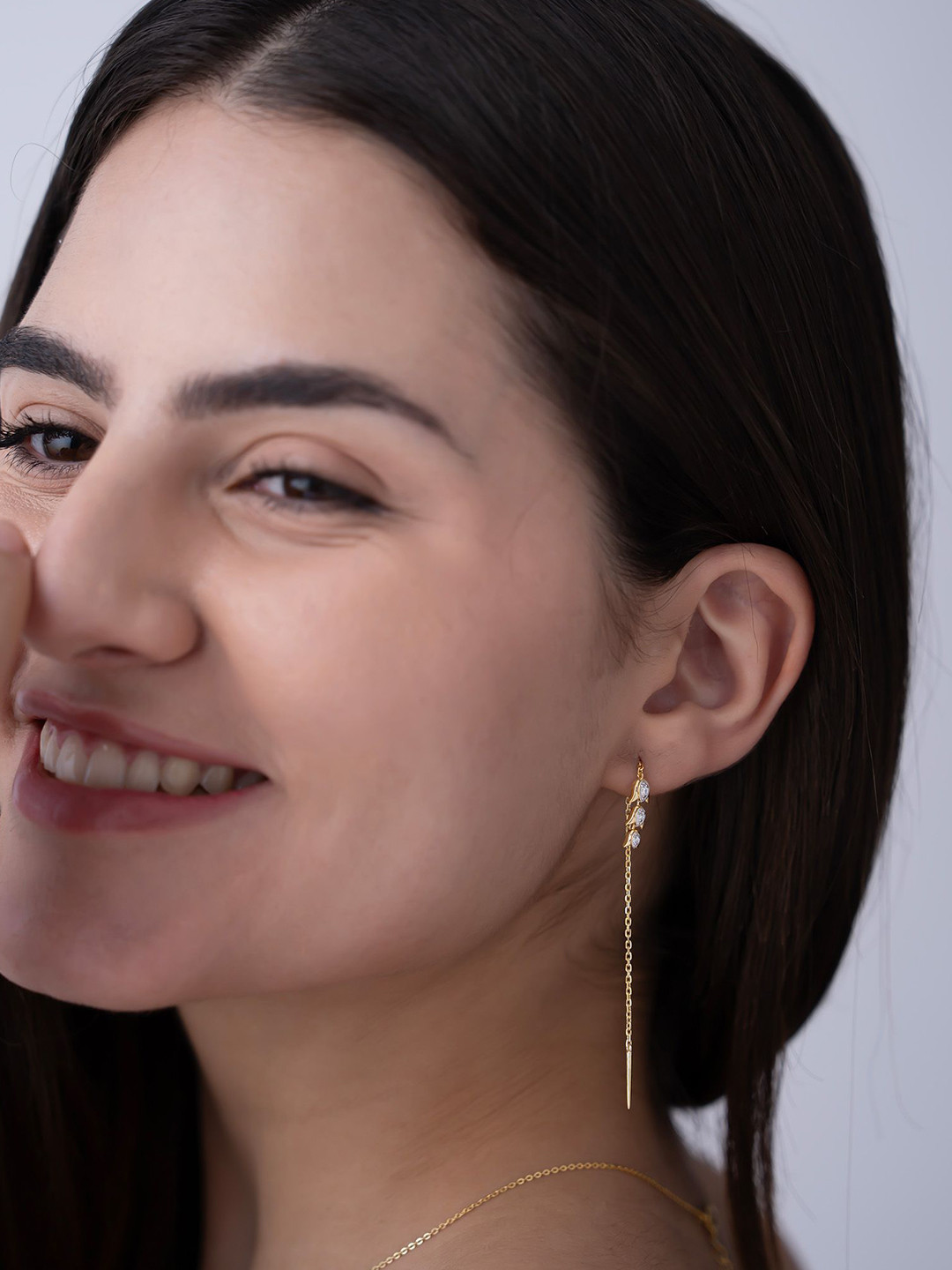 KYMEE 18K Gold Vermeil Bellflower Threader Drop Earrings