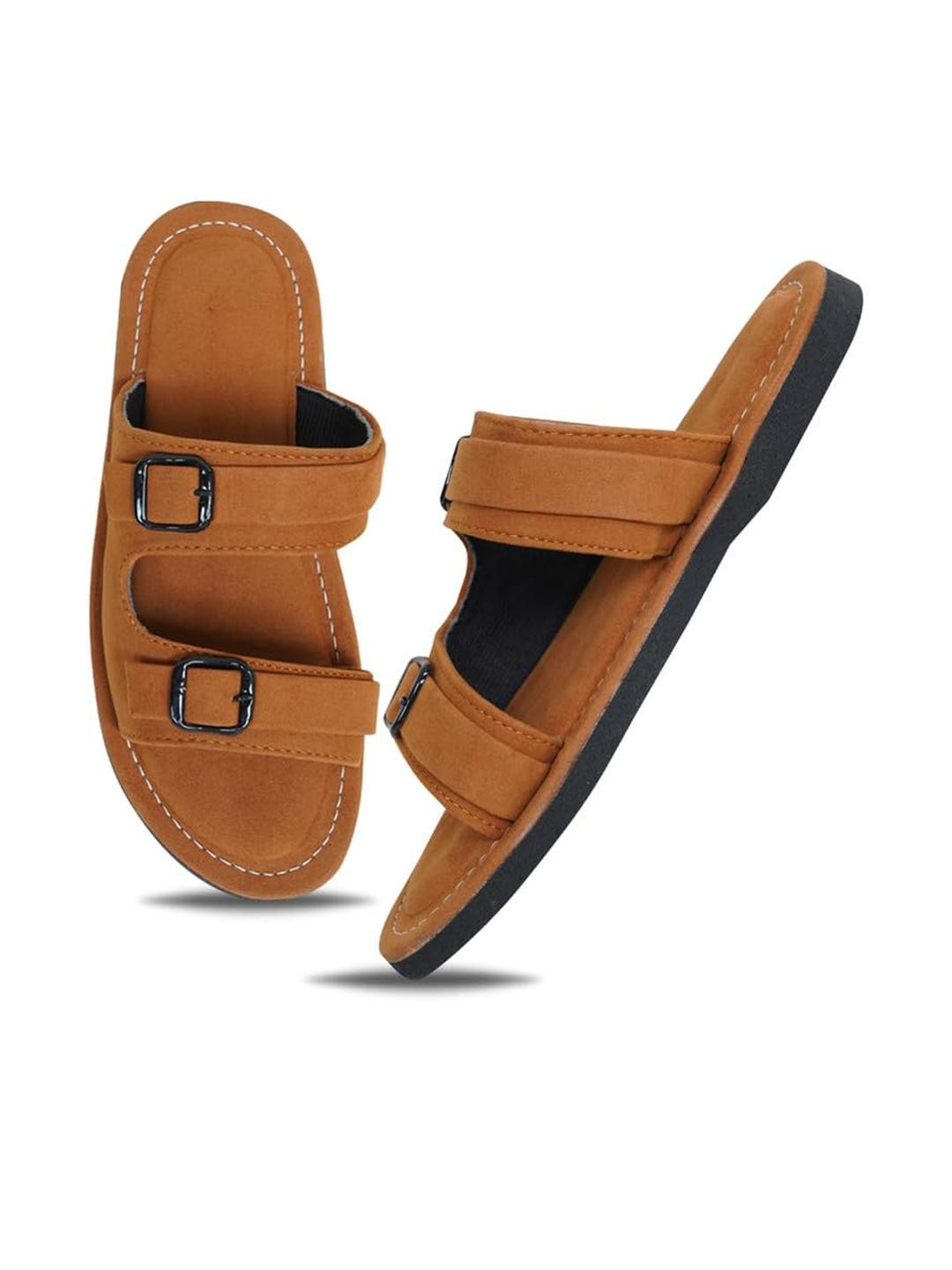 DFR Men Tan Fabric Comfort Sandals