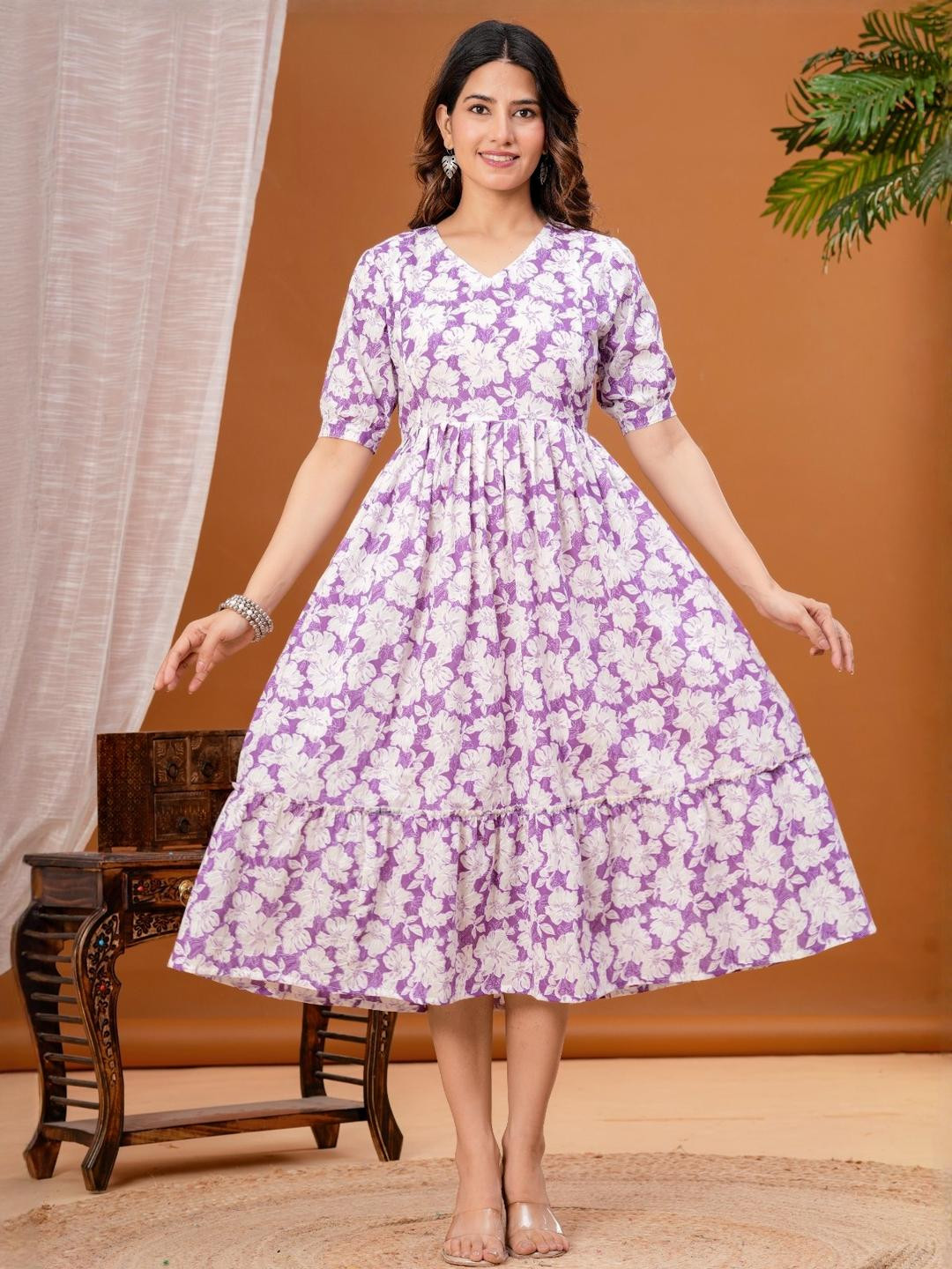 Moda Rapido Lavender Floral Midi Dress