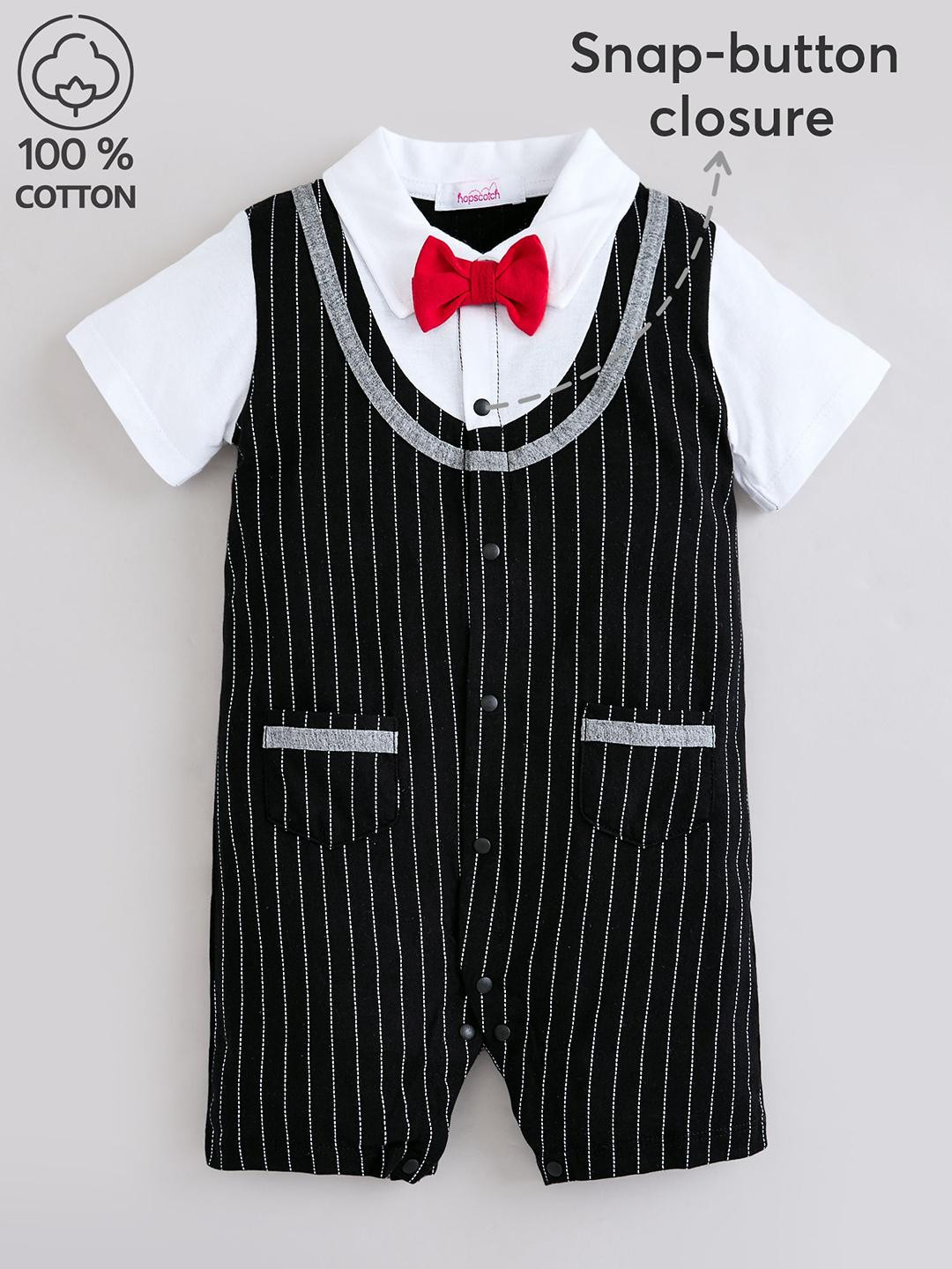 Hopscotch Boys Black Classic Pinstripe Romper