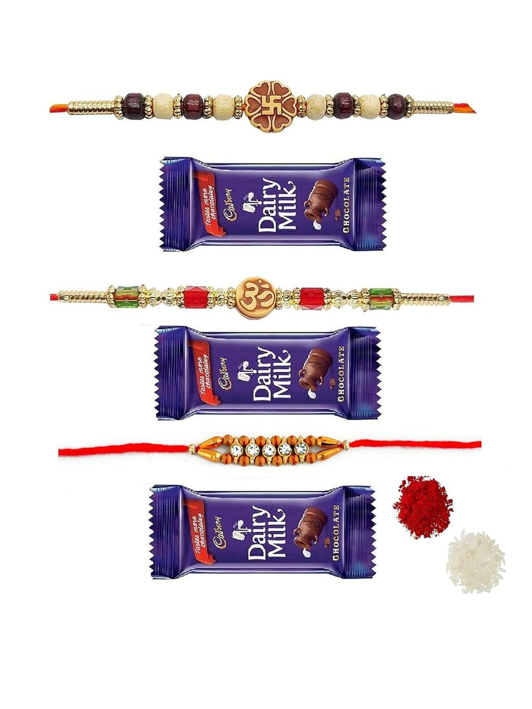 VR Creatives 3 Thread Rakhi And 3 Chocolate With Rolichawal Set