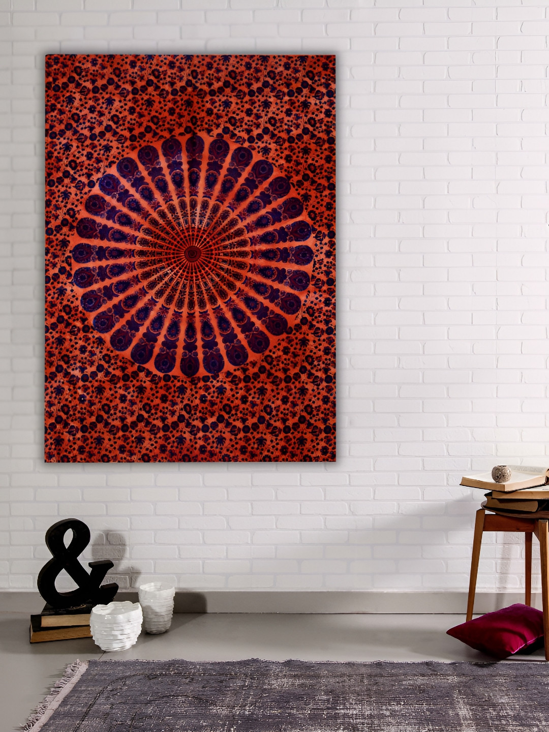 HANDICRAFT PALACE Orange & Blue Mandala Printed Pure Cotton Wall Hanging Tapestry