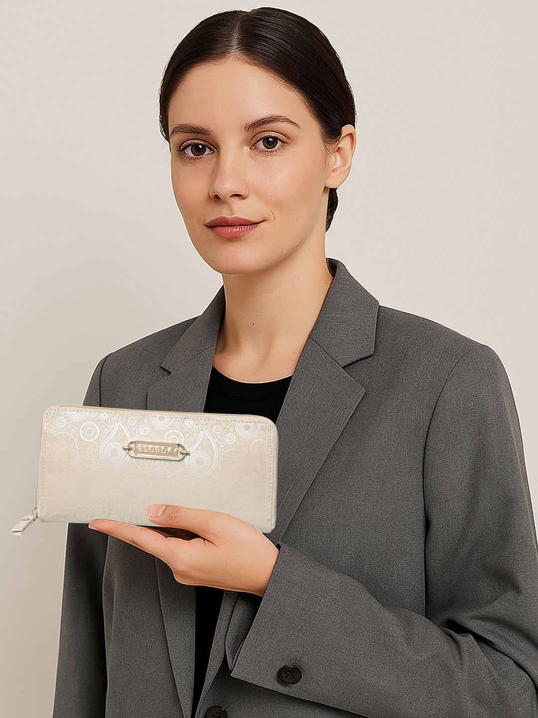 ESBEDA Cream Blossom Weave Wallet