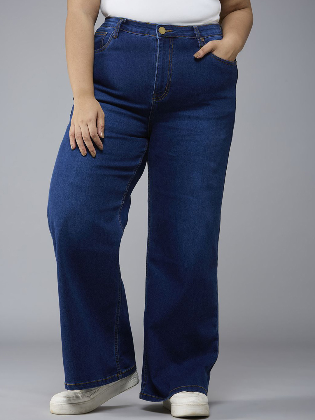 Style Quotient Women Plus Size Wide Leg High-Rise Light Fade Stretchable Jeans