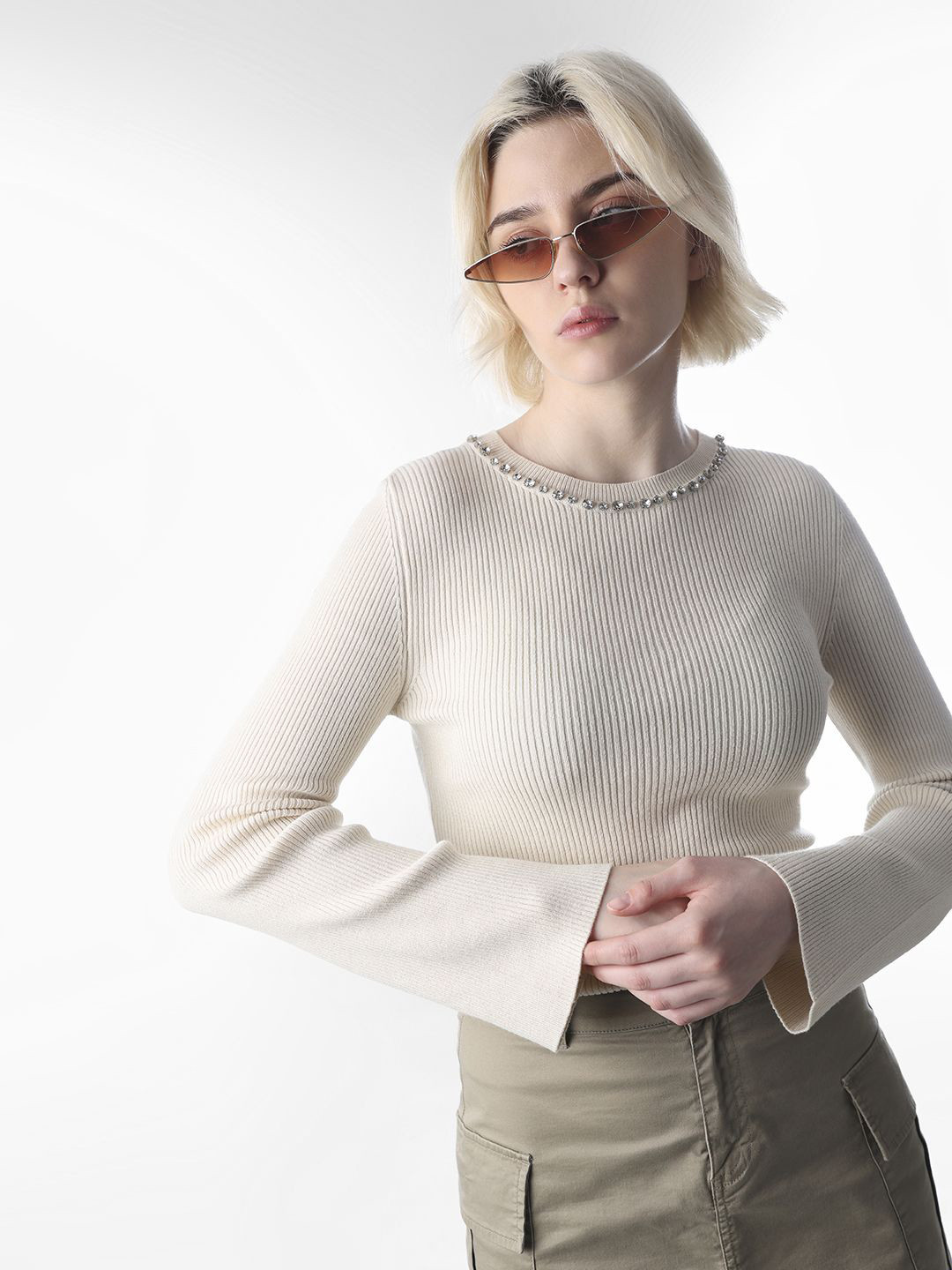 ONLY Embroidered Pullover With Embellished Detail Sweater