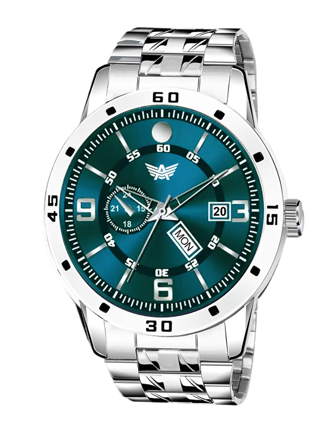 Abrexo Men Stainless Steel Bracelet Style Straps Analogue Watch Abx3258-Green Day & Date