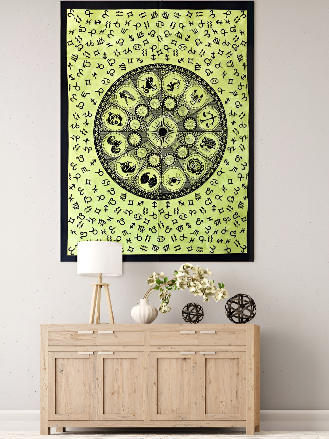 HANDICRAFT PALACE Green & Black Printed Pure Cotton Wall Hanging Tapestry
