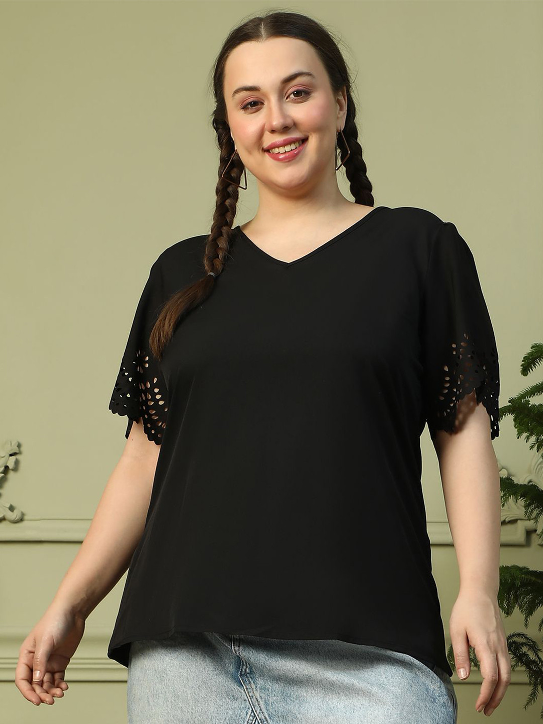 CLOCHOICE Plus Size V-Neck Top