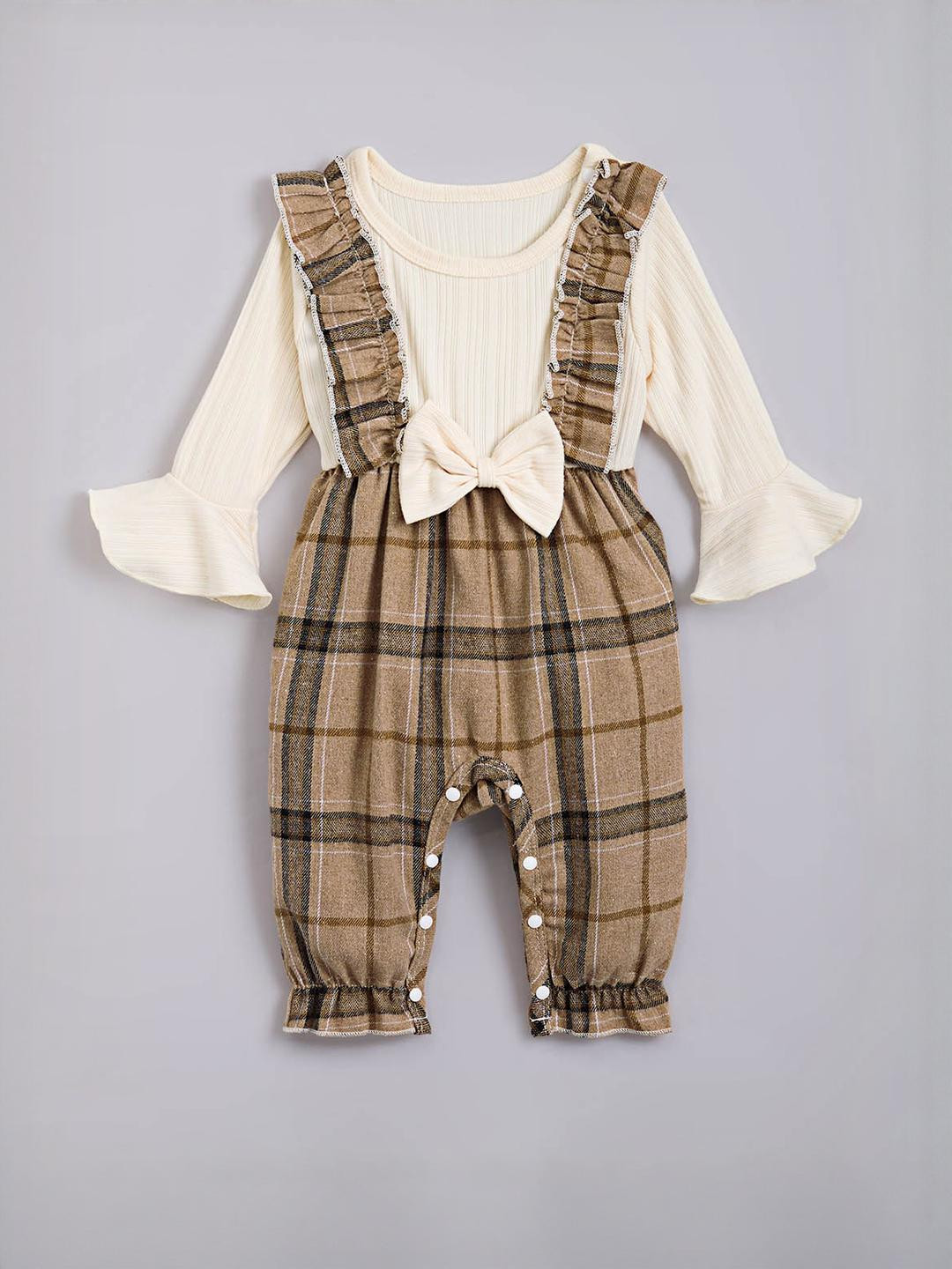 Hopscotch Girls Plaid Print Bow Applique Bodysuit