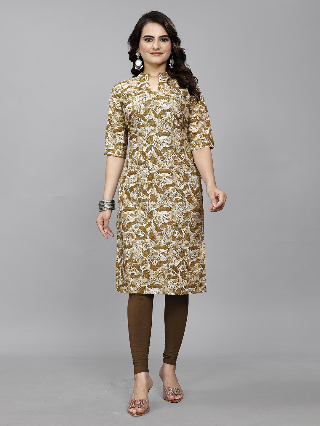 KANGOPI FASHION Floral Printed Mandarin Collar Straight Kurta