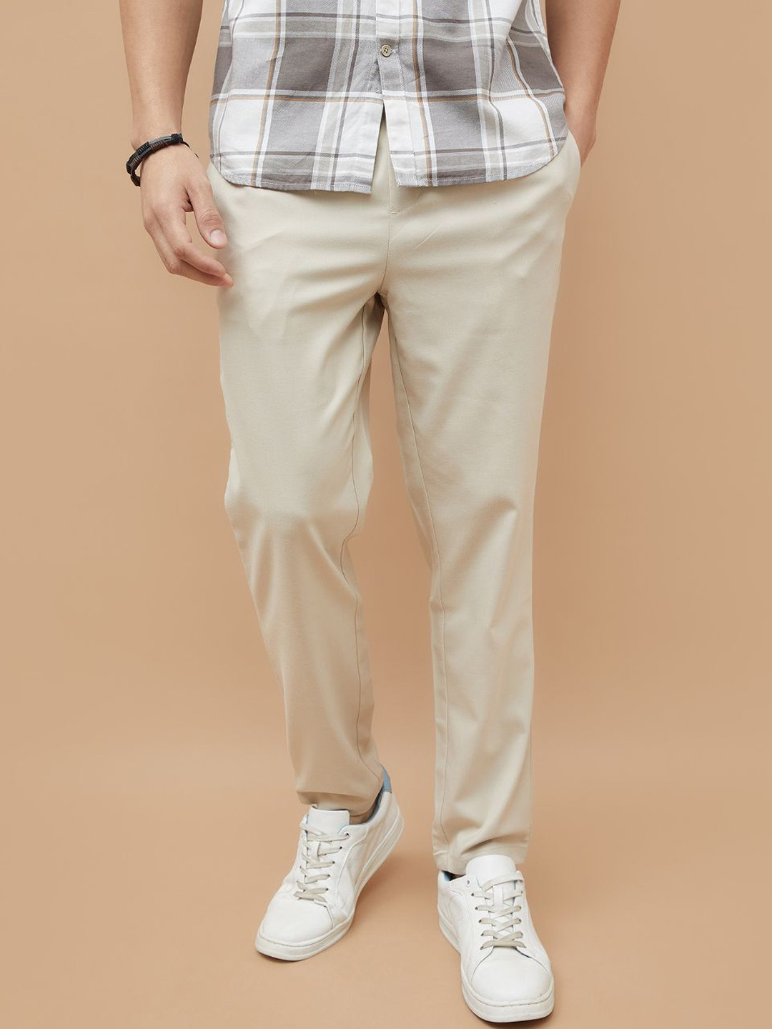 CODE by Lifestyle Men Mid-Rise Flat-Front Cotton Regular Trousers