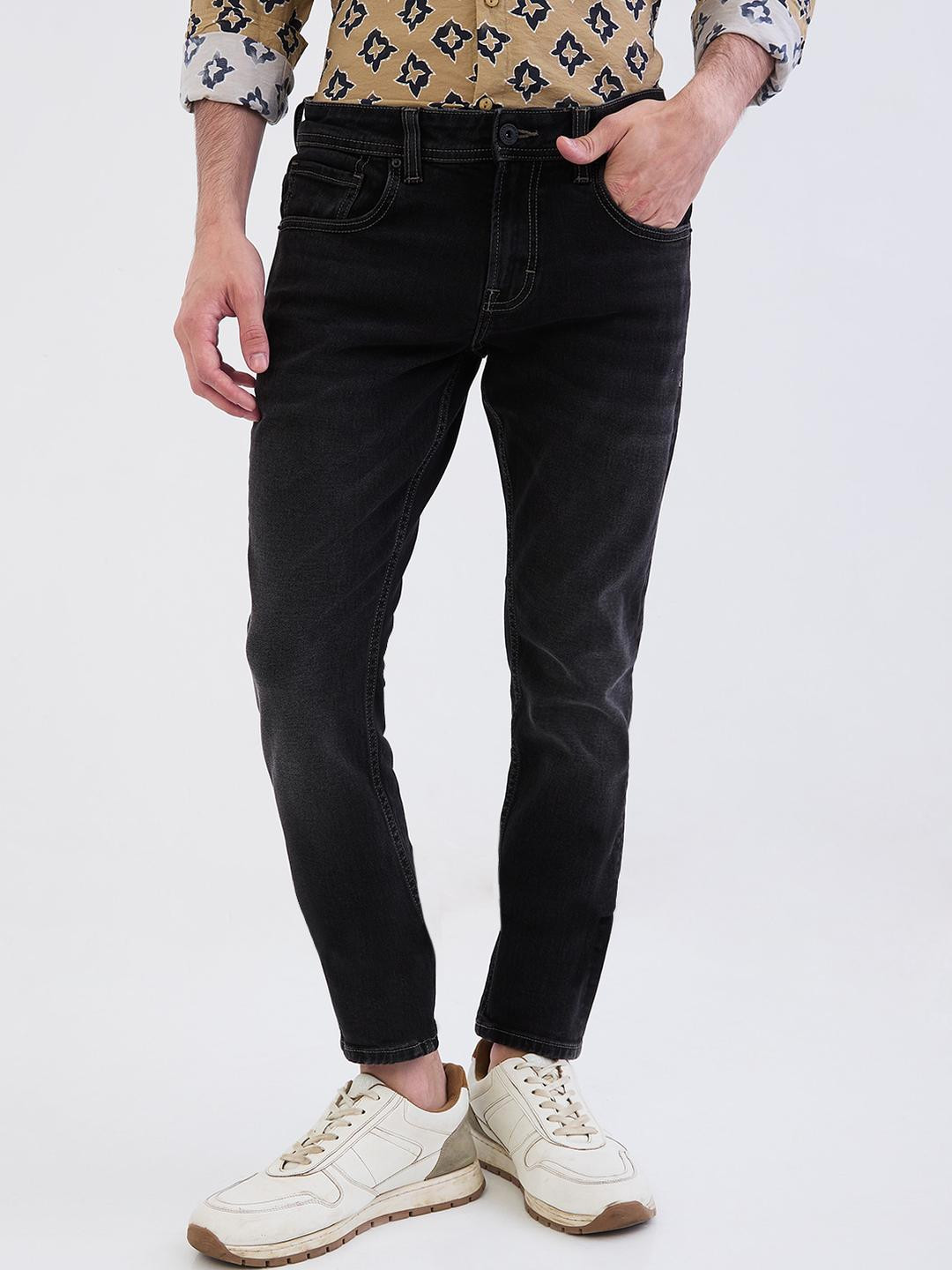 SPYKAR Men Black Cotton Slim Fit Mid-Rise Jeans