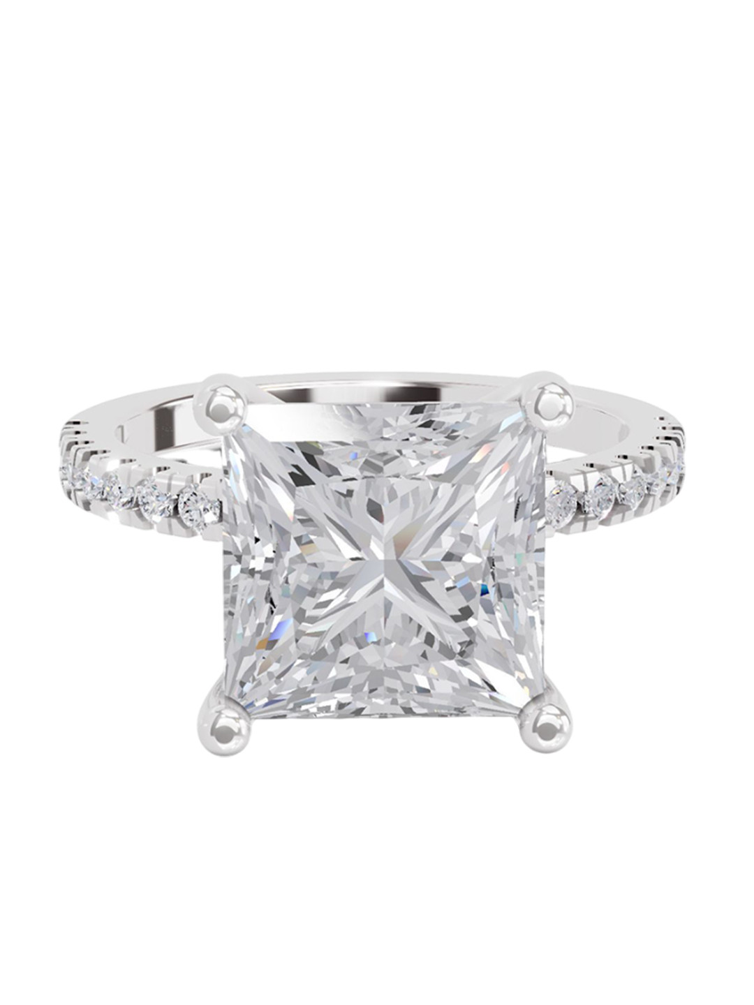 Sparkles 14K White Gold Lab Grown Diamond 4.22 Carat Princess & Round Shape Diamond Ring