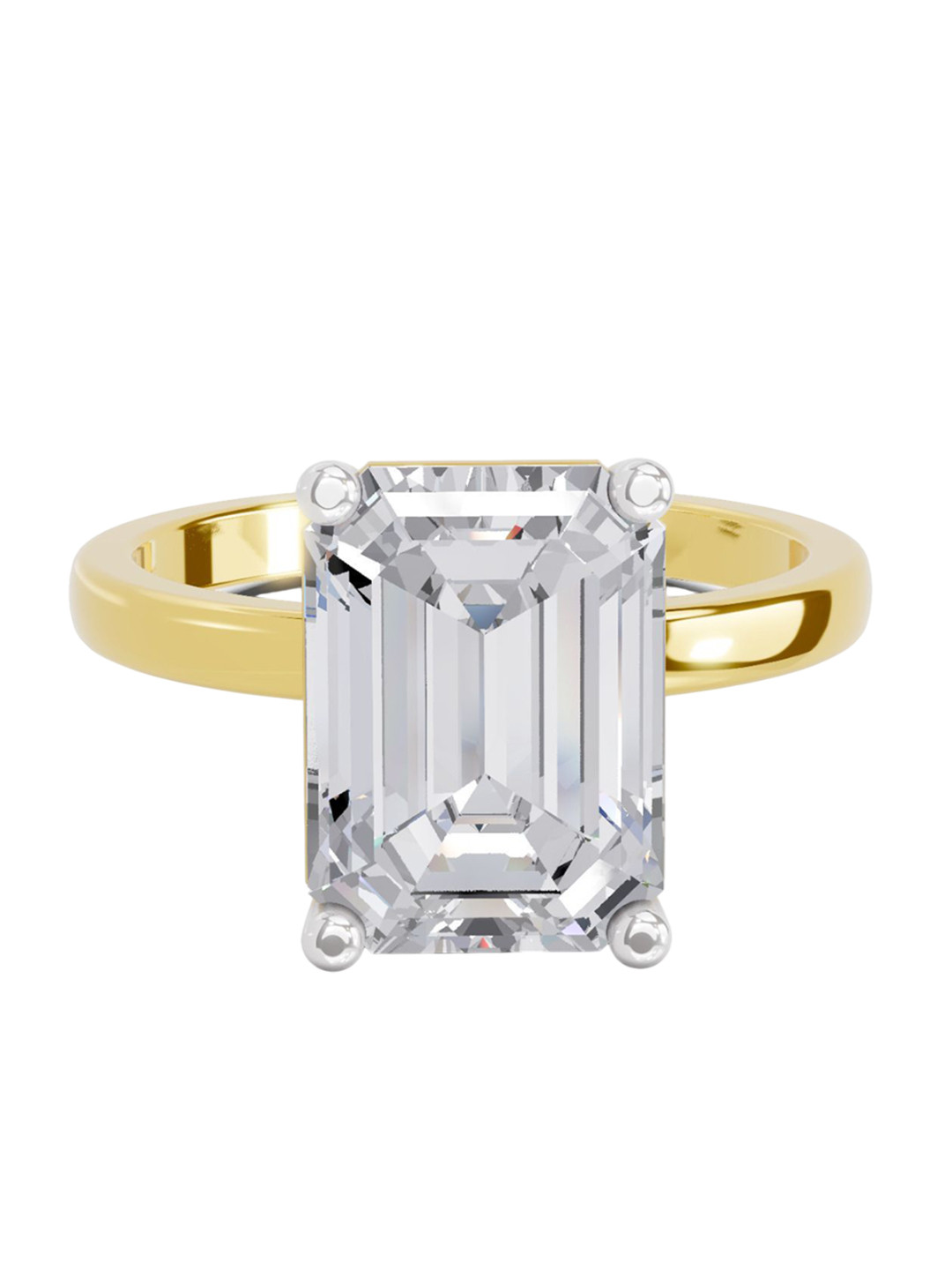 Sparkles 14K Yellow Gold Lab Grown Diamond 4 Carat Emerald Shape Diamond Ring