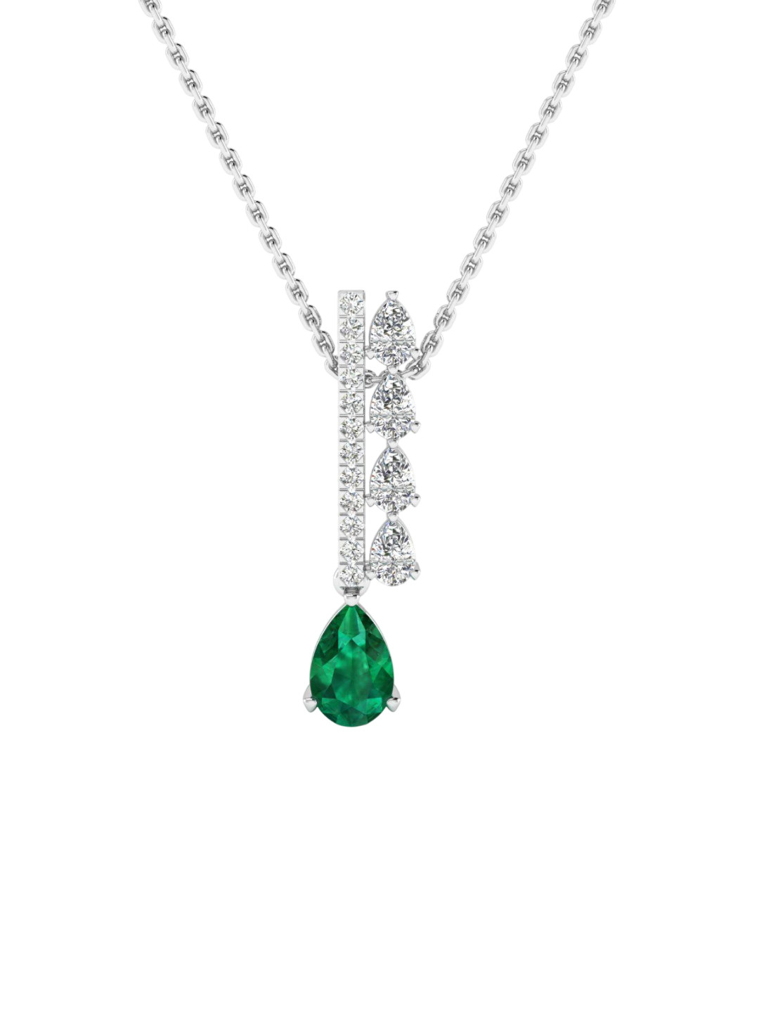 SHINE ETERNAL 14K White Gold Lab Grown Diamond Emerald Scarlet Grace Pendant-1.2g