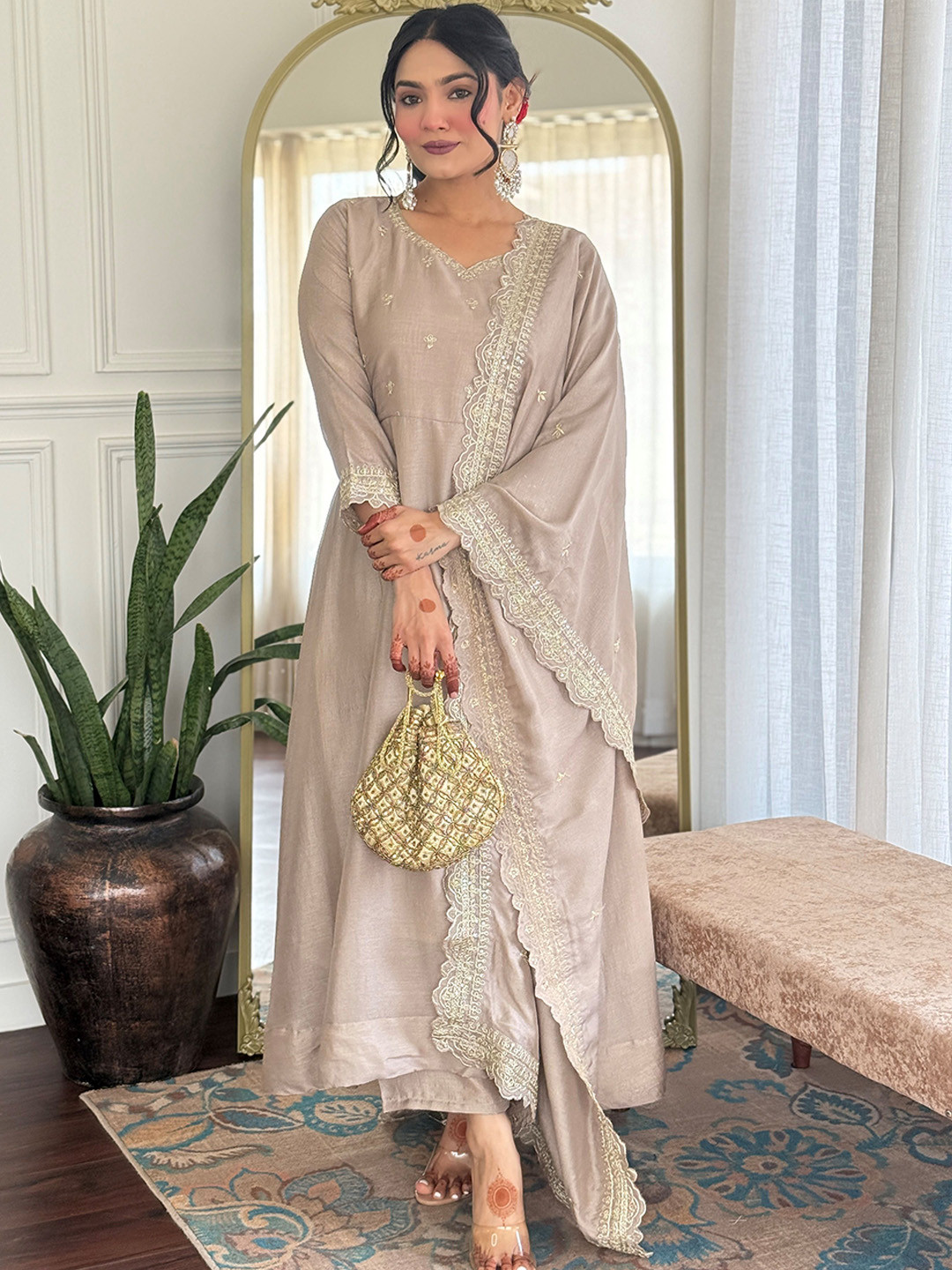 Brand Hill Women Ethnic Motifs Embroidered A-Line Kurta with Trousers & Dupatta