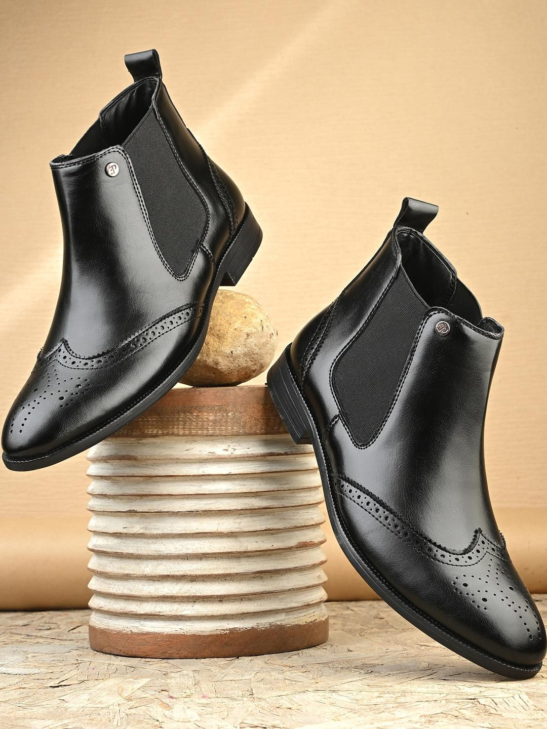 Roadster Men Black Brogues Slip On Chelsea Boots