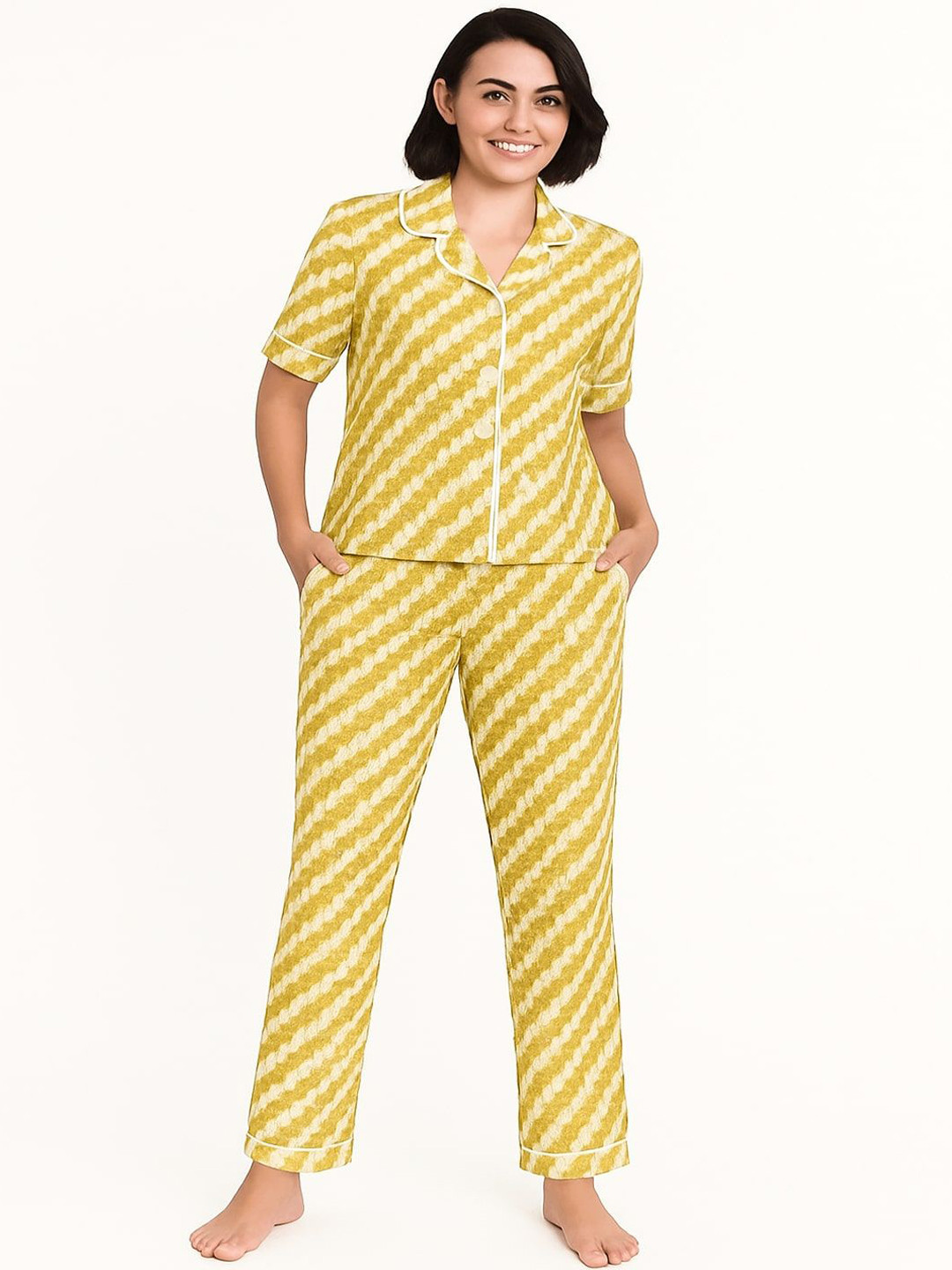 GAB Striped Short Sleeves Pure Cotton Shirt With Pyjamas