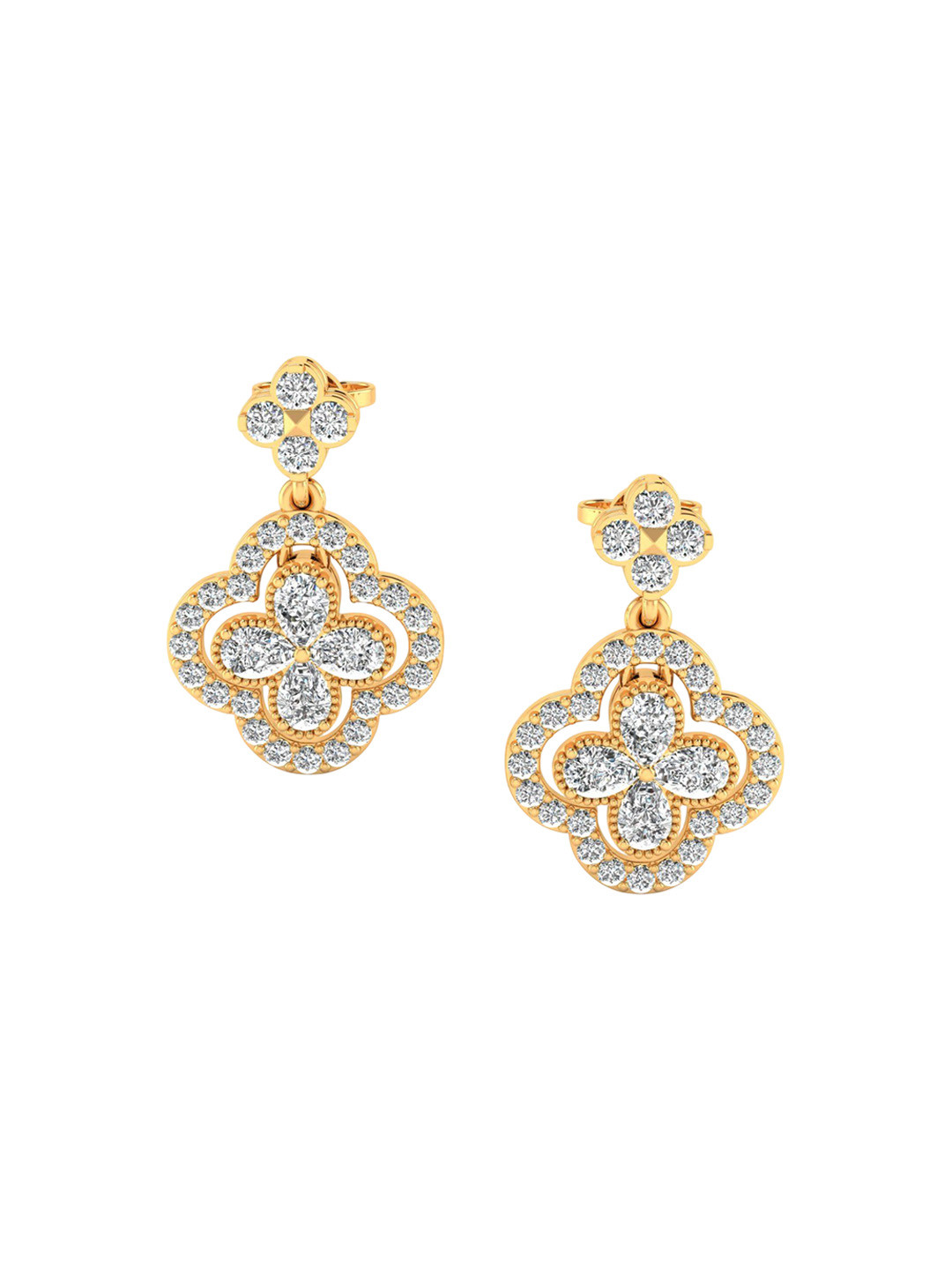 SHINE ETERNAL 18 Kt Yellow Gold Lab Grown Diamond Radiant Clover Diamond Earrings
