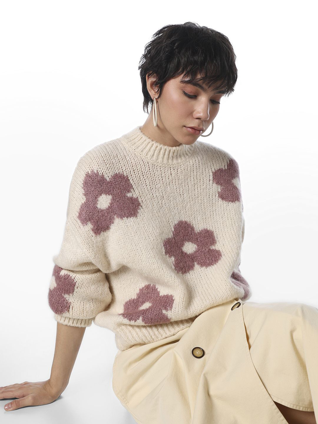 ONLY Floral Pullover with Fuzzy Detail