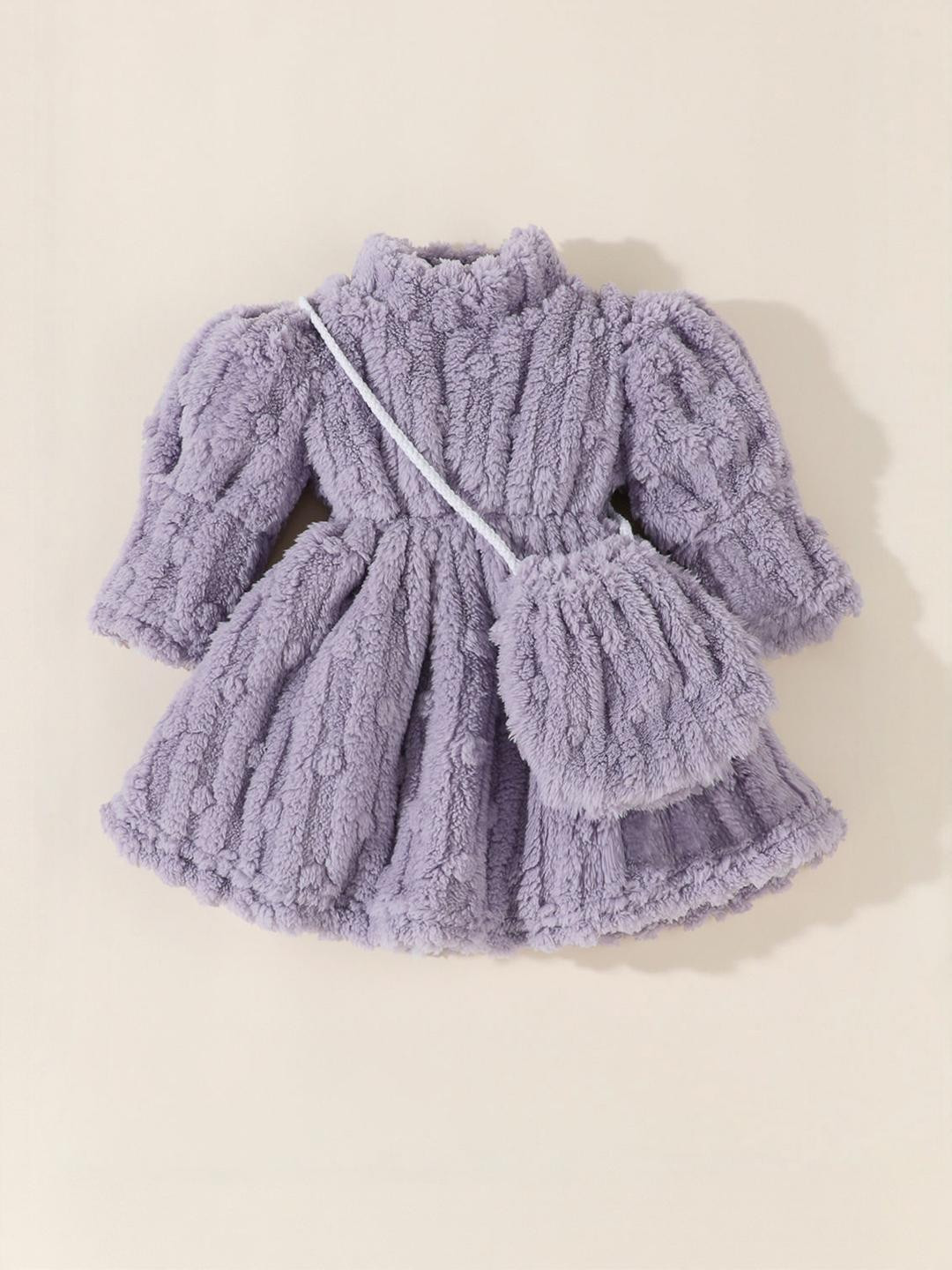 Hopscotch Girls Textured Purple Polyester Fit & Flare Dress