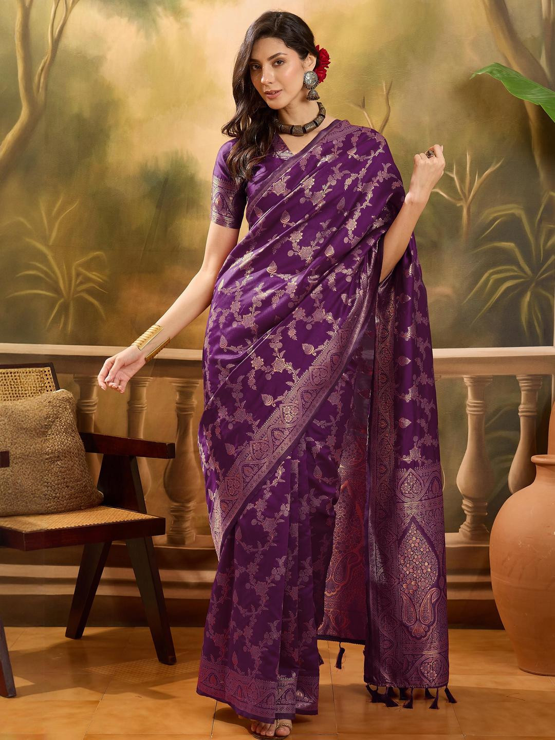 SHADOW & SAINING Woven Design Banarasi Saree with Rich Zari Weaving & Tassel Pallu