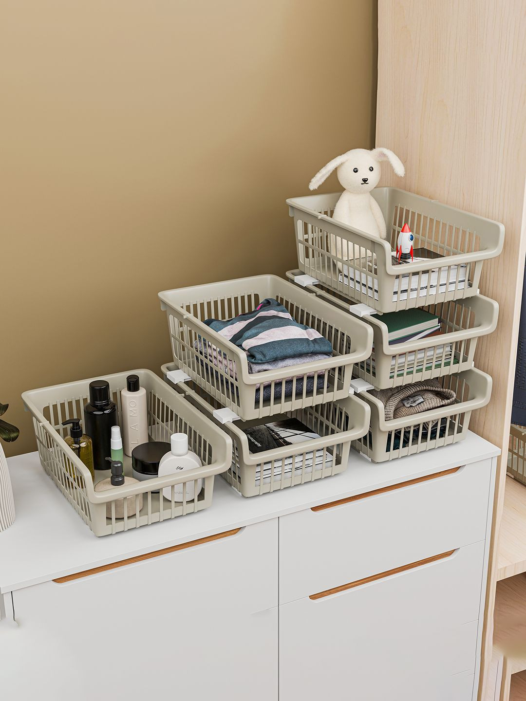 Kuber Industries Beige 6 Pieces Stackable Drawer Organisers
