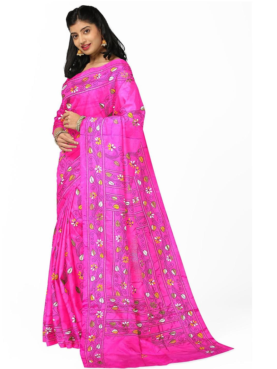 SOUL OF BENGAL Floral Embroidered Saree with Blouse Piece