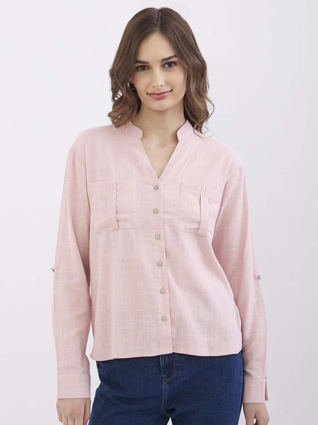 SPYKAR Women Red Cotton Linen Casual Shirts