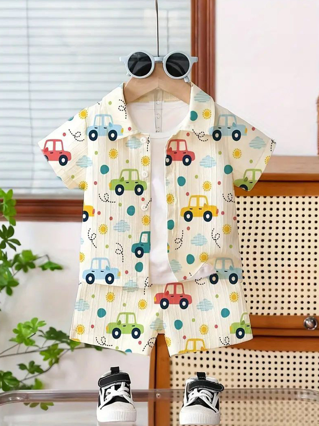 NAAMJAP Infant Bear Printed Pure Cotton Shirt With Shorts