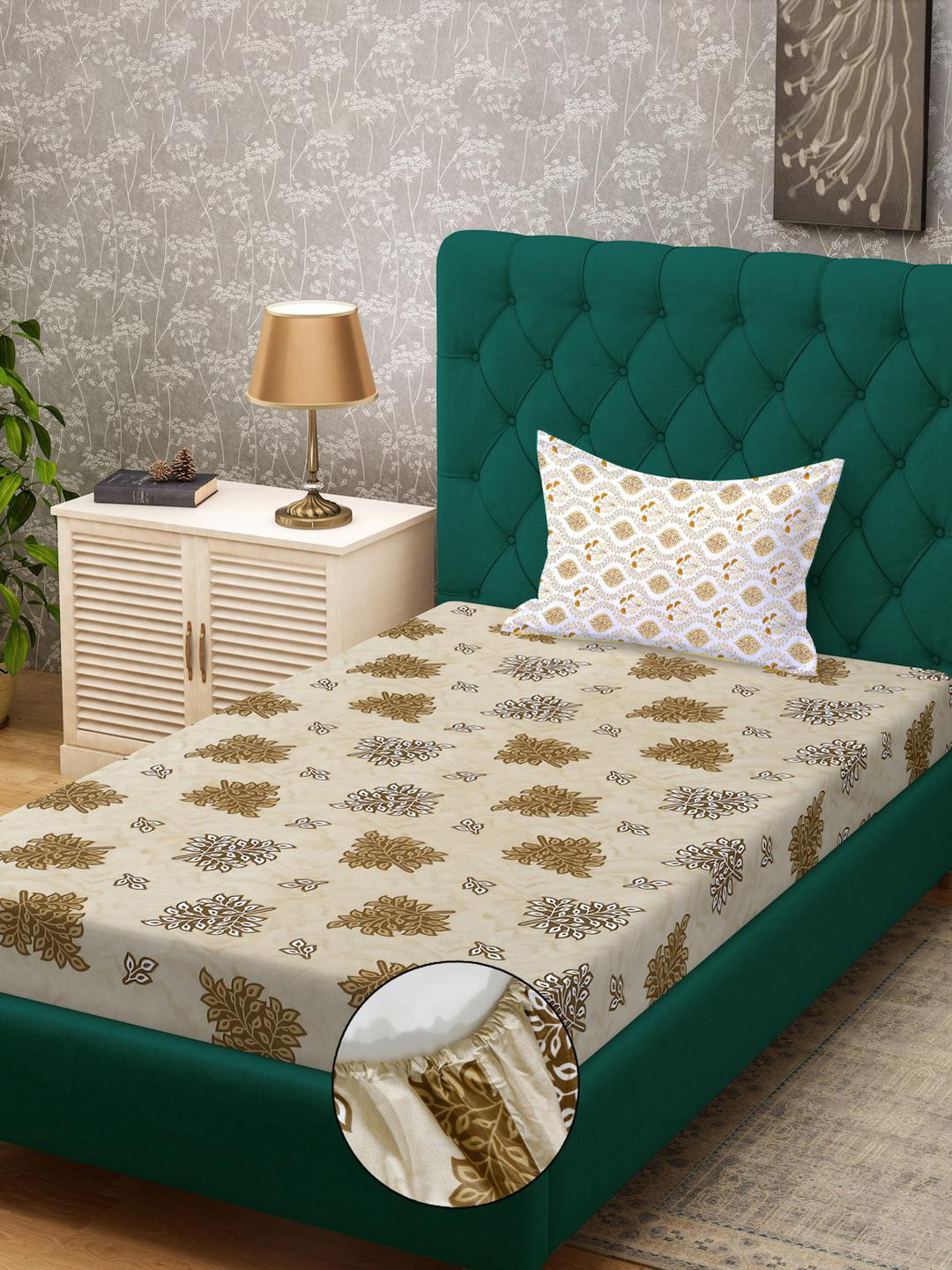 KLOTTHE Yellow Floral Cotton Single Bedsheets