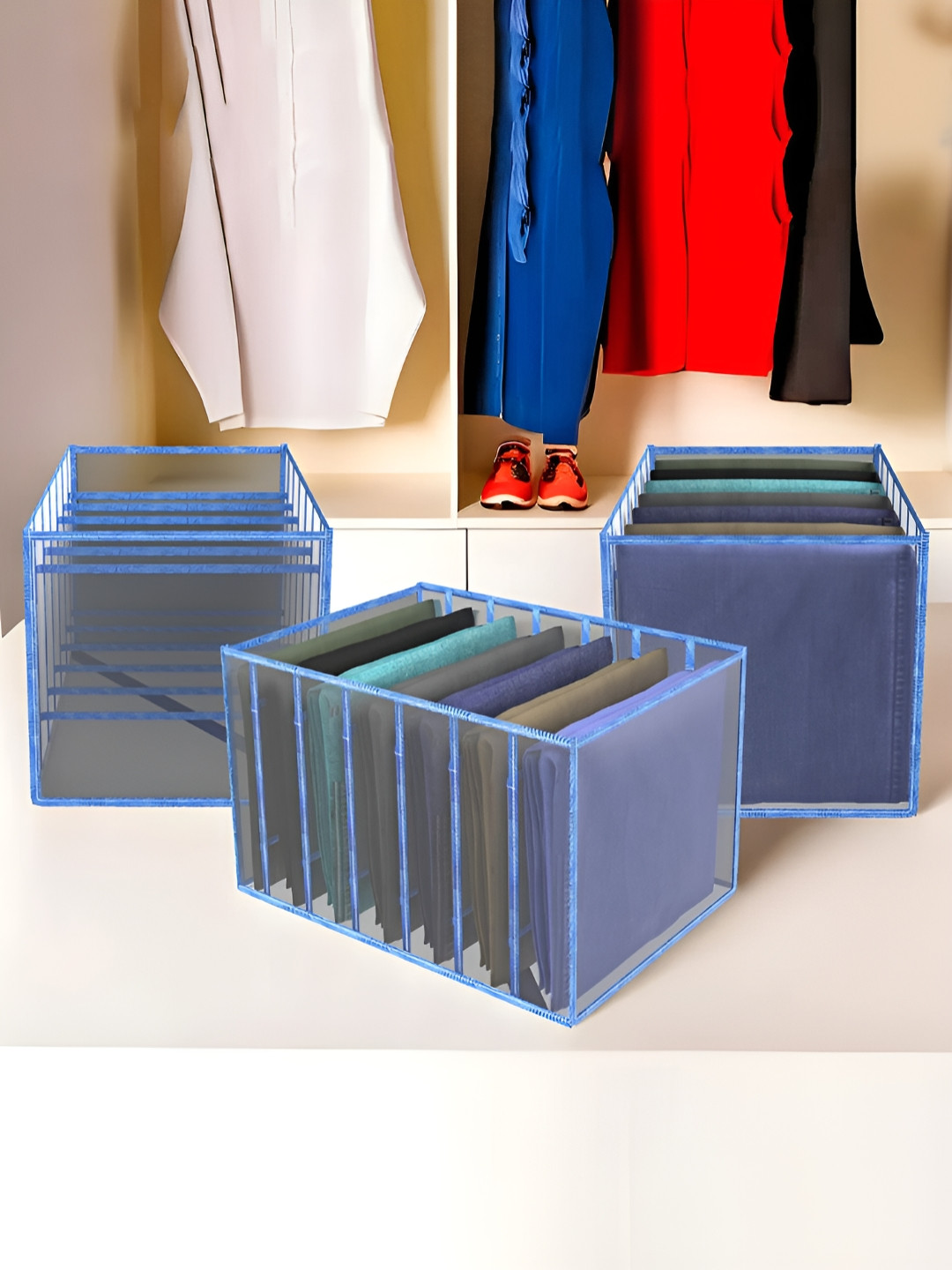 Aura Unisex Set of 3 Regular Multi-Utility Grids Cloth Organizers for Jeans-Trousers