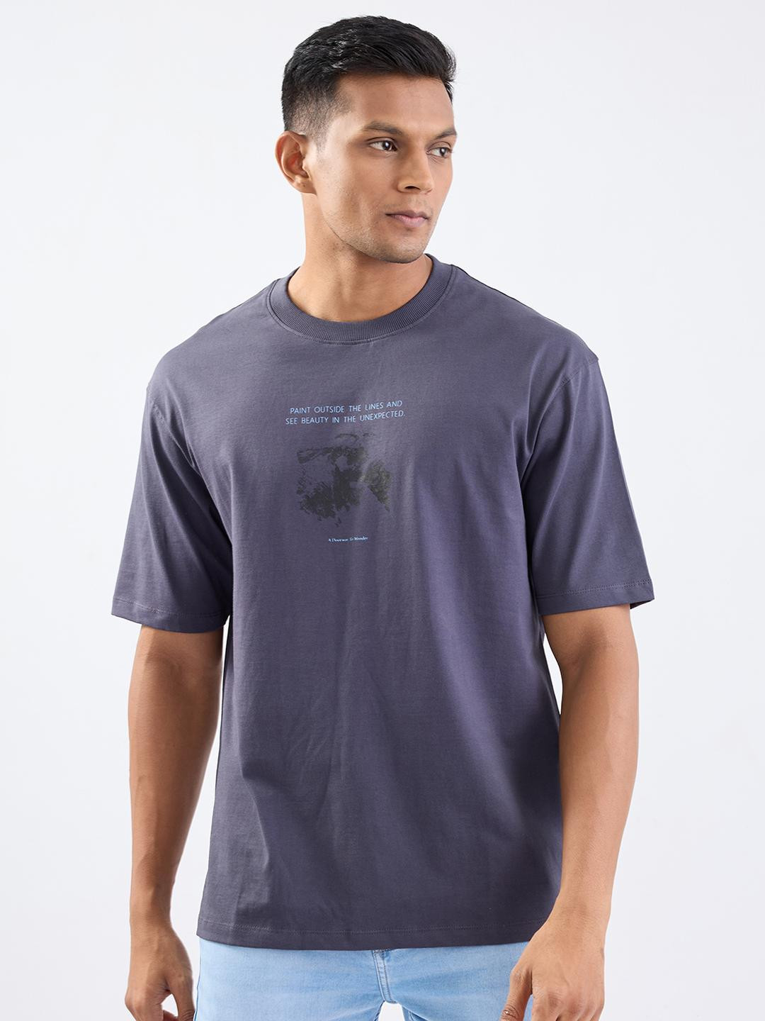 SPYKAR Men Grey Pure Cotton Tshirts