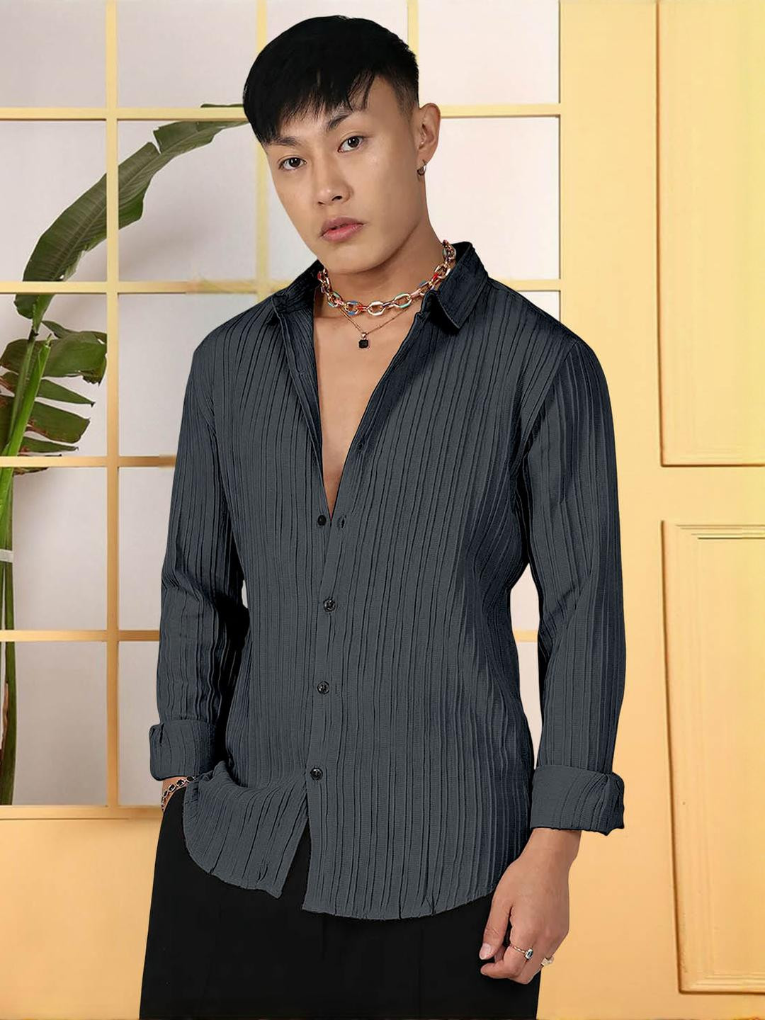 Moda Rapido Men Grey Polyester Casual Shirts