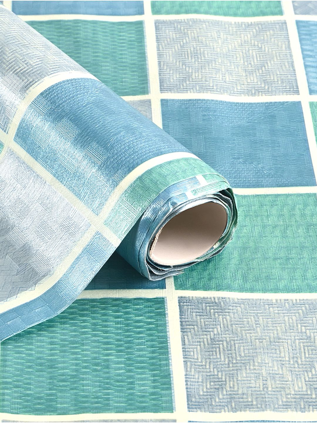 Kuber Industries Checked Grey & Blue 10 Meter PVC Anti Slip Roll Kitchen Shelves