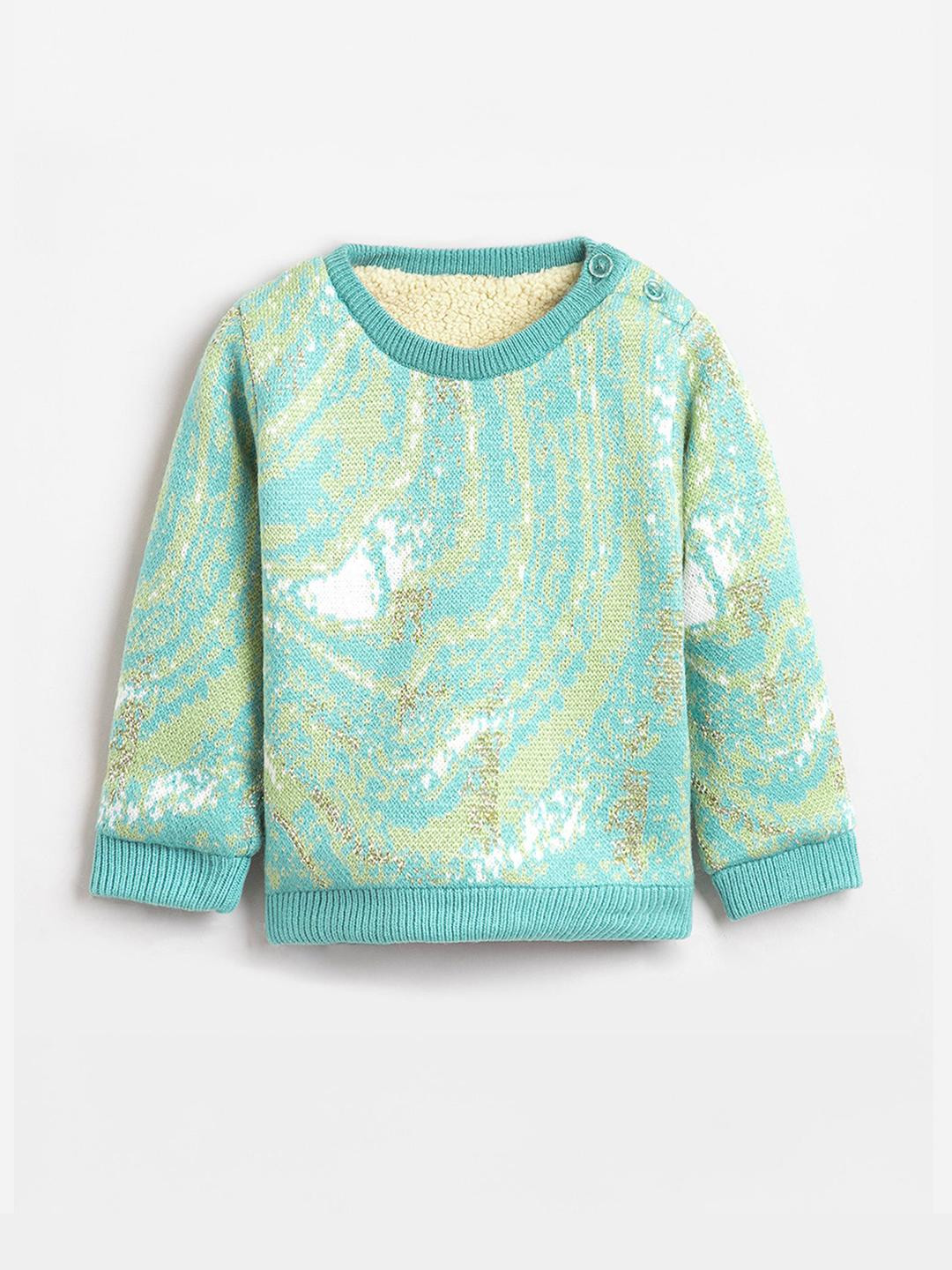 Hopscotch Girls Printed Textured Fleece Pullover Sweater