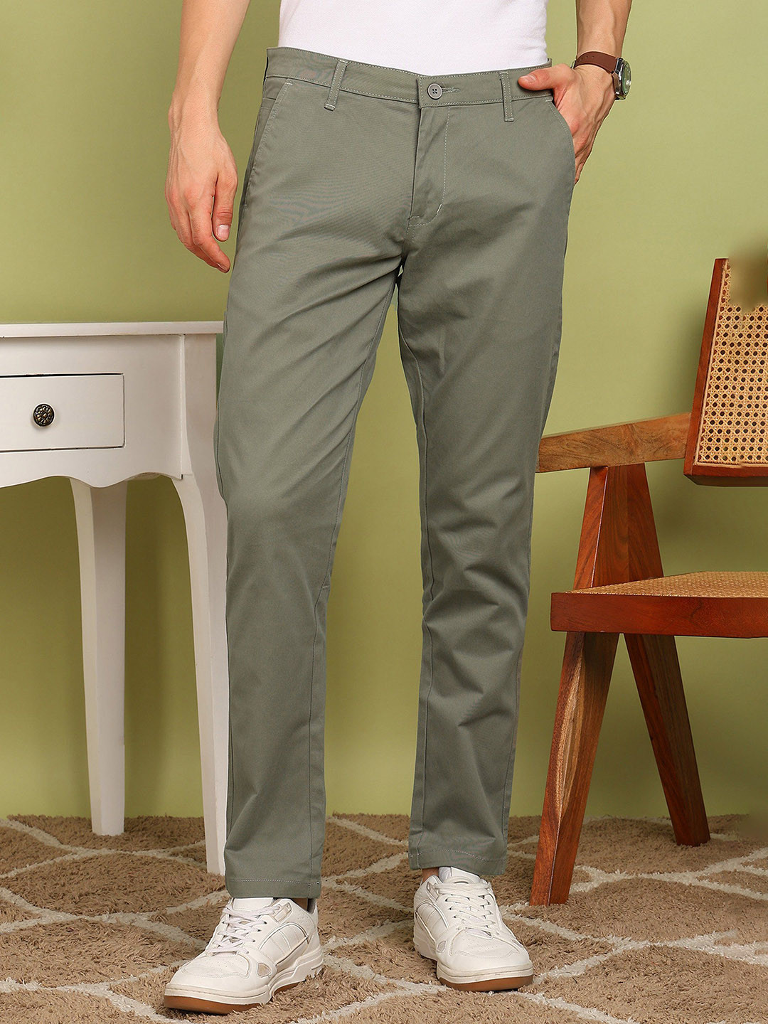 encore by INVICTUS Men Slim Fit Pure Cotton Trousers