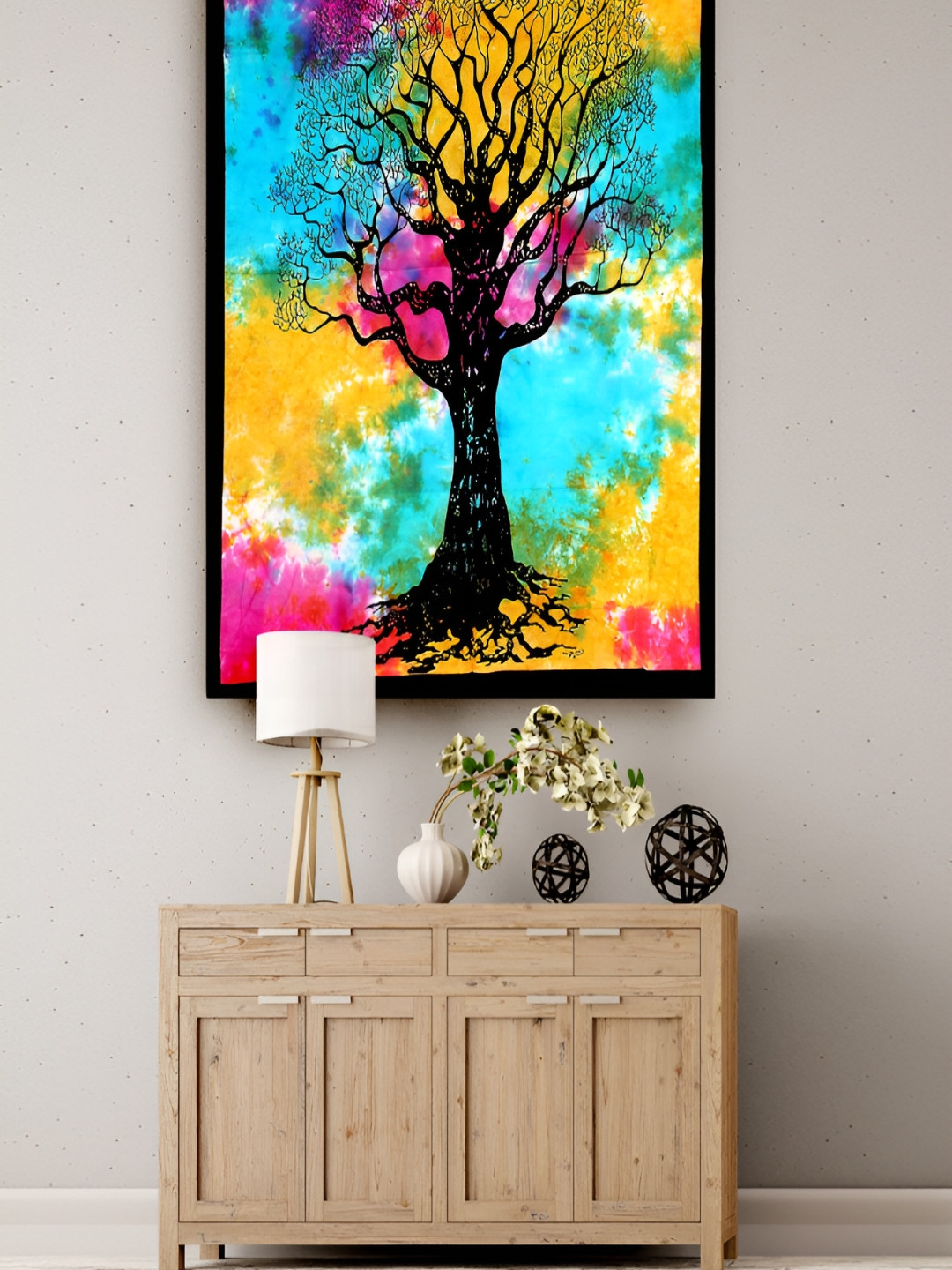HANDICRAFT PALACE Yellow & Black Tree Printed Pure Cotton Wall Hanging Tapestry