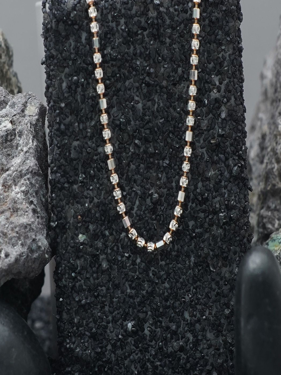 TASSYA Silver-Plated Artificial Stones Studded Cubes Minimal Chain