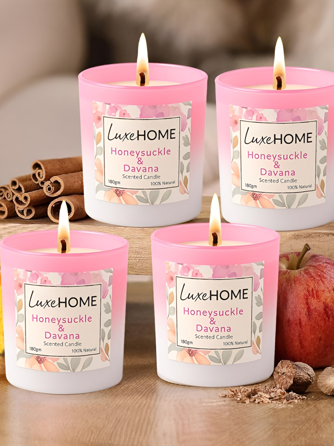 LUXEHOME INTERNATIONAL Honey Suckle Davana Pink & White 4 Pieces Scented Jar Candles