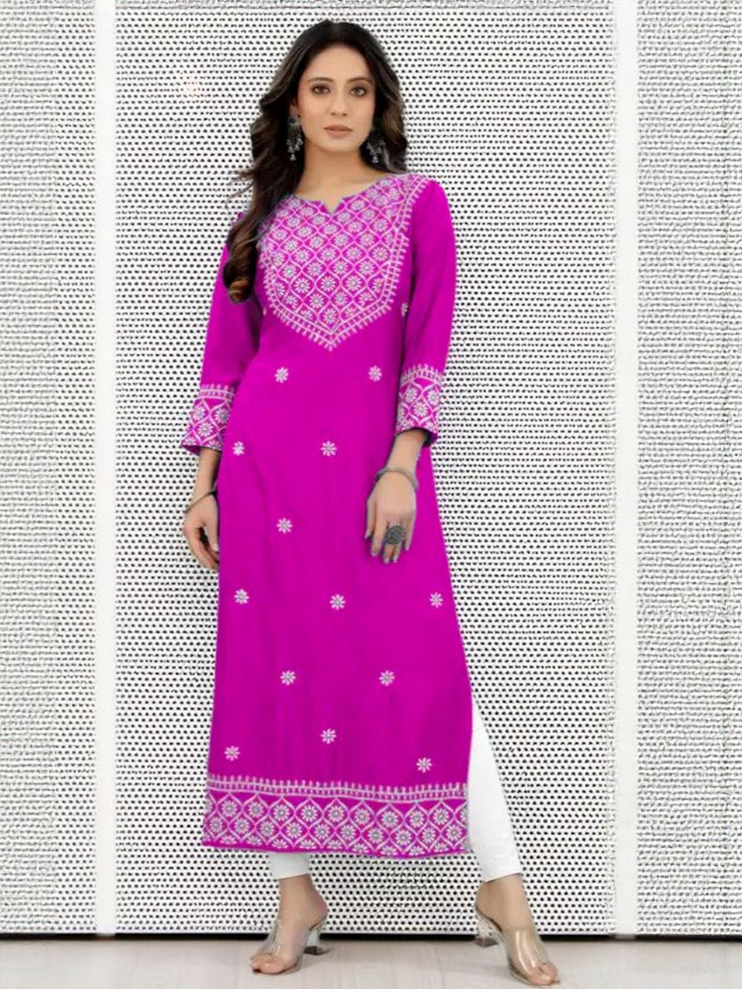 RA Creation Ethnic Motifs Embroidered V-Neck Thread Work Thread Work Kurti