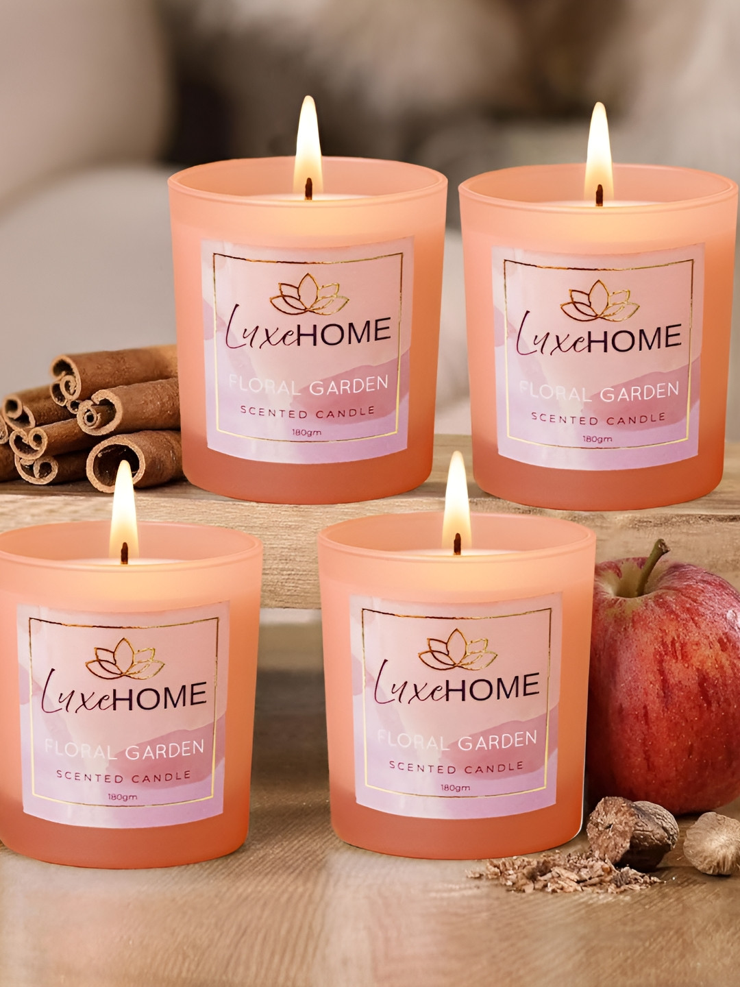 LUXEHOME INTERNATIONAL Floral Garden Pink & White 4 Pieces Scented Jar Candles