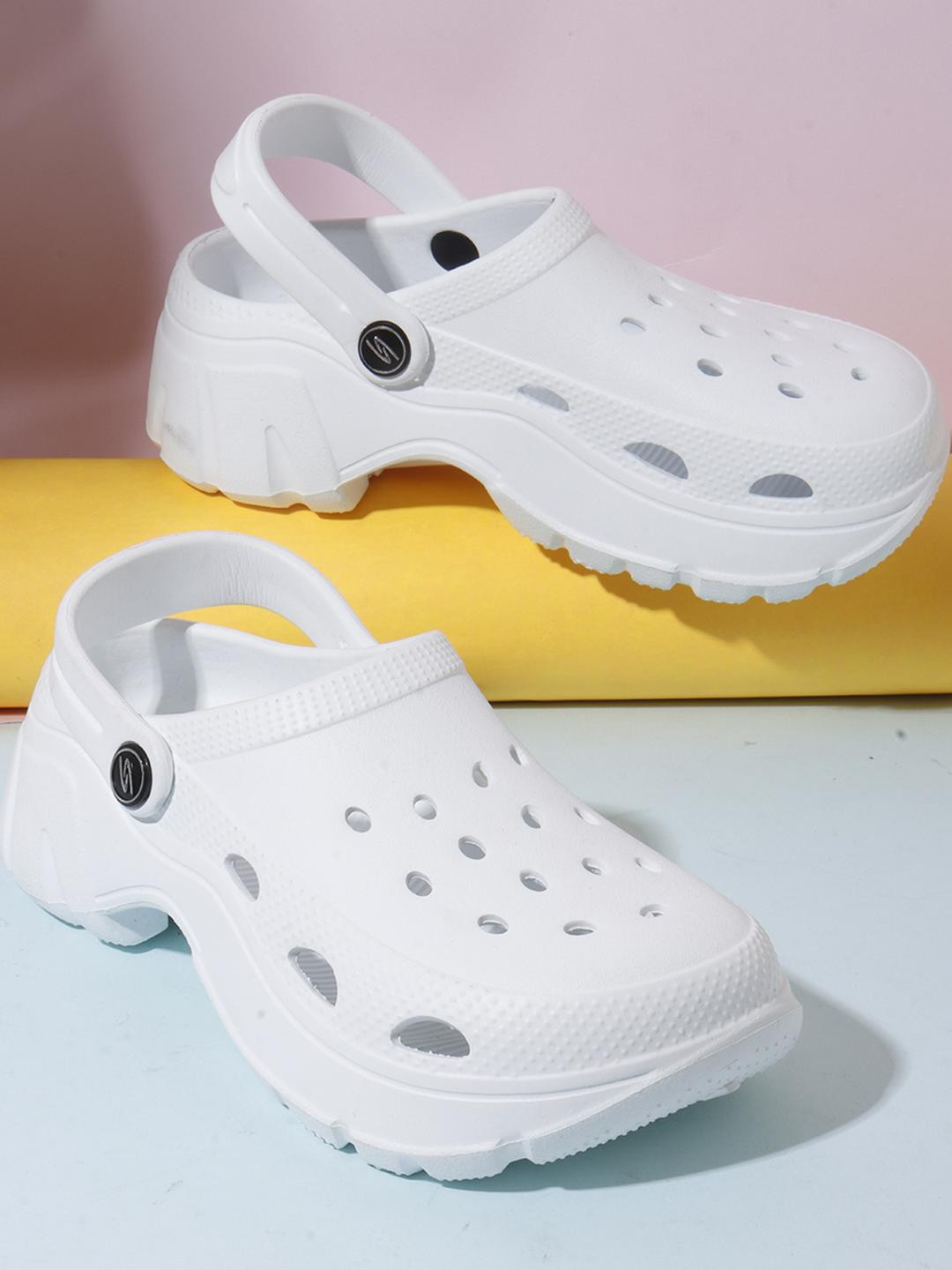 Kook N Keech Women White Clogs With Laser Cuts And Backstrap