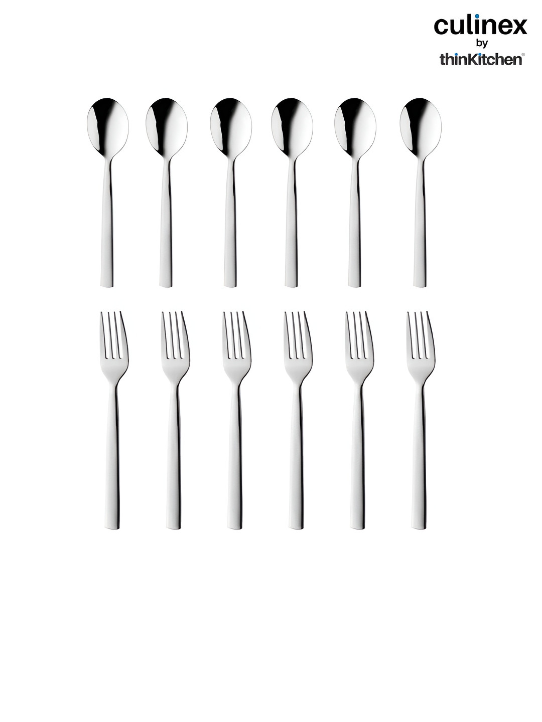 Culinex by thinKitchen Set of 6 Dinner Fork & Spoon Silver-Toned Stainless Steel Cutlery
