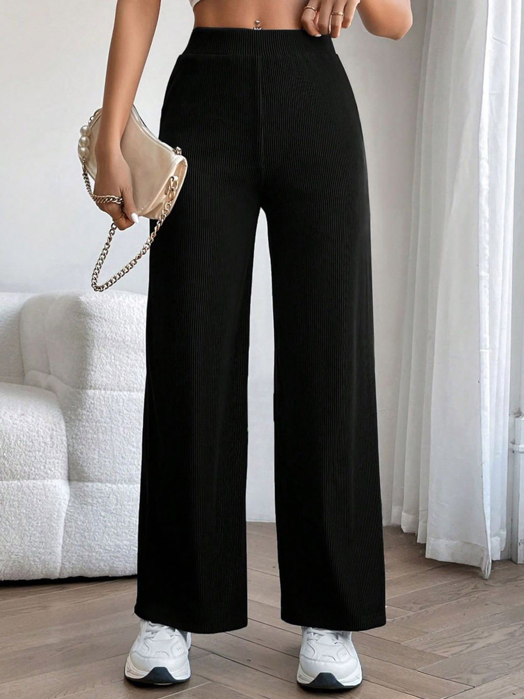 DTR FASHION Women Wide Leg High-Rise Regular Trousers