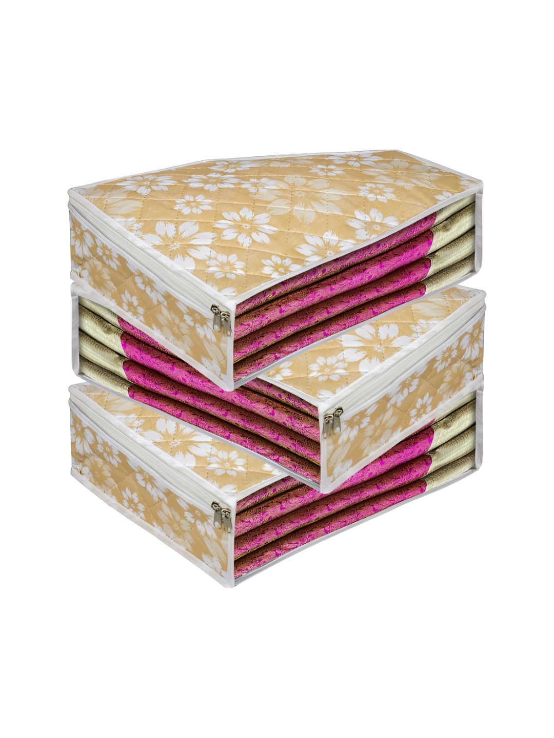 Aura Set of 3 Flower Quilted Blouse Storage Bag with Side Visible Window