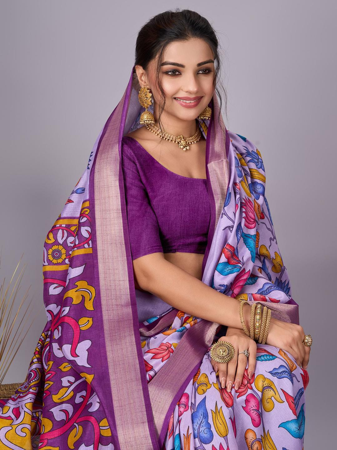 Sita Floral Printed Zari Border Bagh Saree